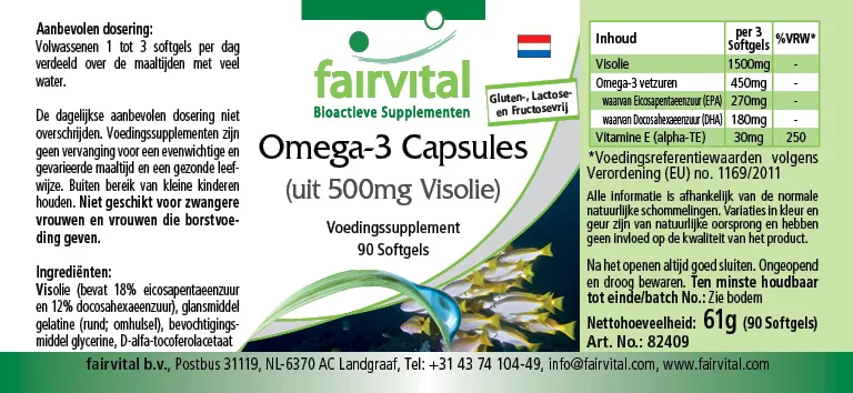 Omega-3-Kapseln aus 500mg Fischöl - 90 Softgels - für Blutdruck, Herz und Zellschutz | Fairvital Omega-3-Kapseln aus 500mg Fischöl - 90 Softgels - für Blutdruck, Herz und Zellschutz | Fairvital
