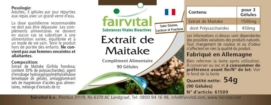 Maitake Extrakt - 90 Kapseln - Grifola frondosa - 30% Polysaccharide - Hochdosiert und Vegan | Fairvital Maitake Extrakt - 90 Kapseln - Grifola frondosa - 30% Polysaccharide - Hochdosiert und Vegan | Fairvital