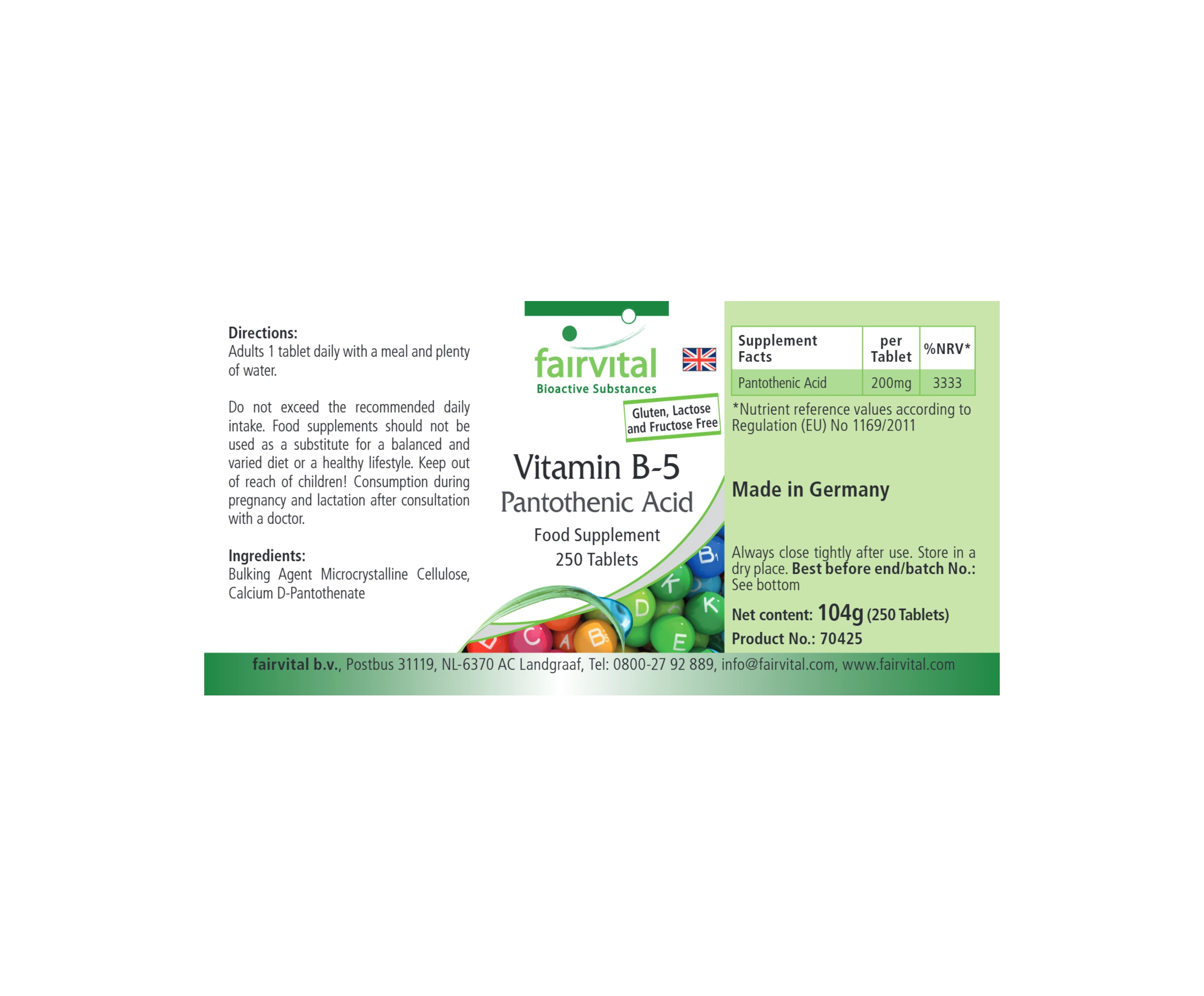 Vitamine B5 acide pantothénique - 250 comprimés