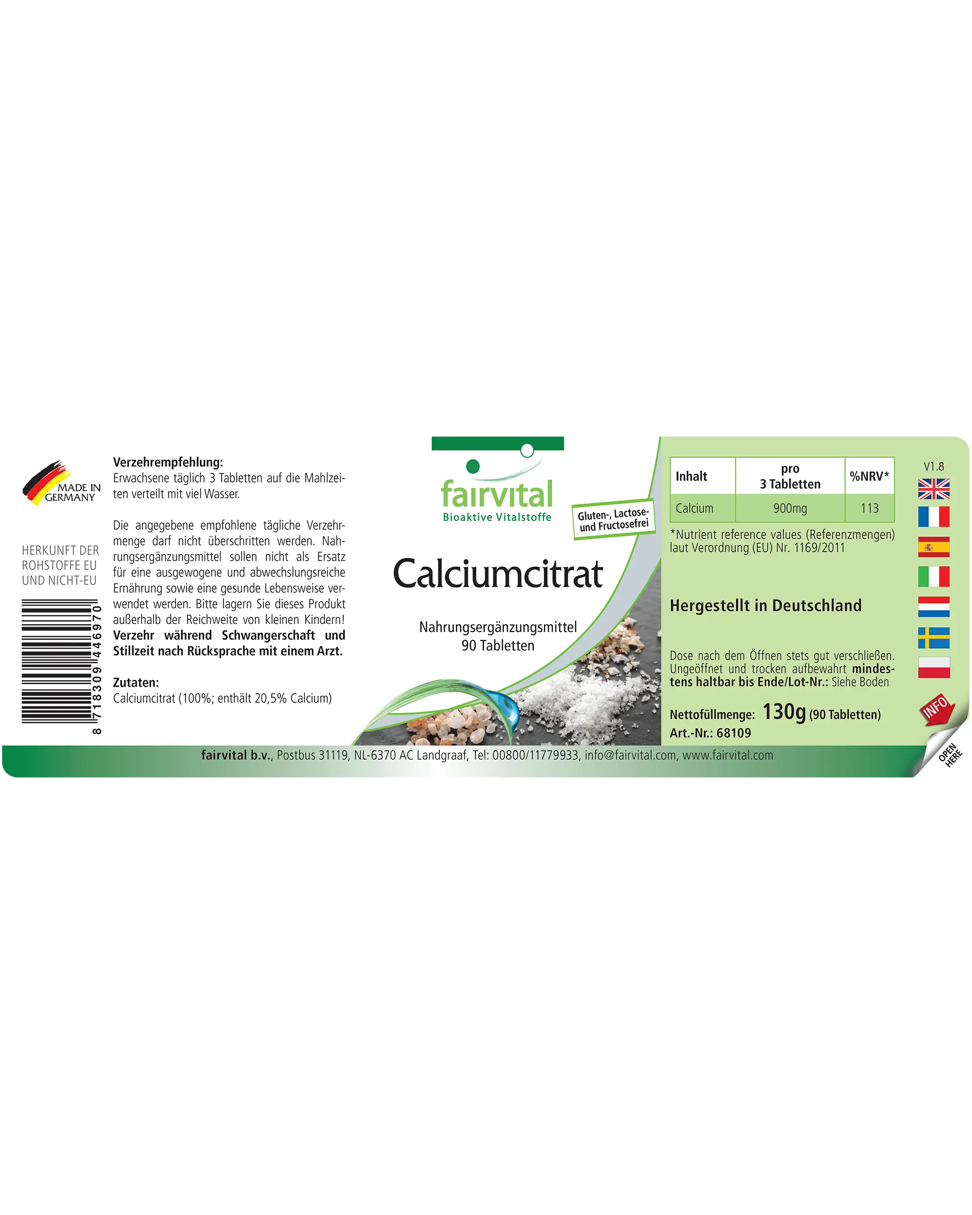 Calciumcitrat mit 300mg Calcium - für Knochen, Zähne und Muskeln - 90 Tabletten - abgedeckter Bedarf - Hochdosiert und Vegan | Fairvital