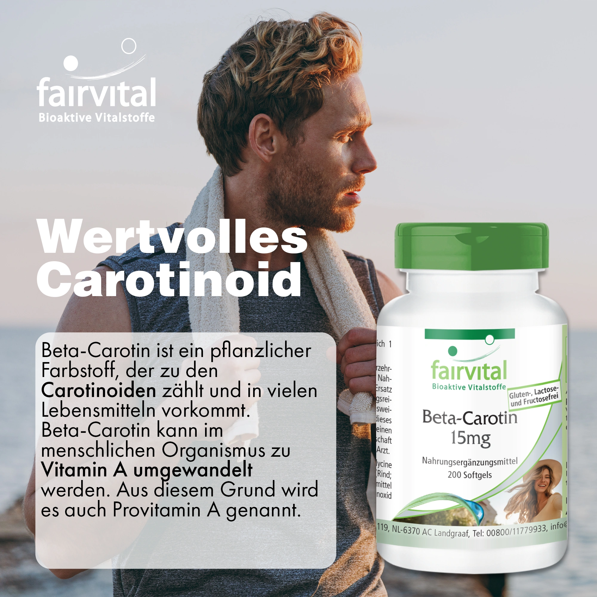 Bêta-carotène 15mg - 200 Capsules Molles | Fairvital