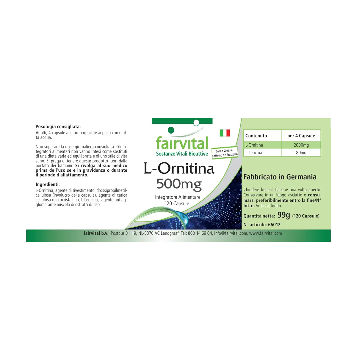 L-Ornithin 500mg  - 120 Kapseln - Hochdosiert und Vegan | Fairvital L-Ornithin 500mg  - 120 Kapseln - Hochdosiert und Vegan | Fairvital