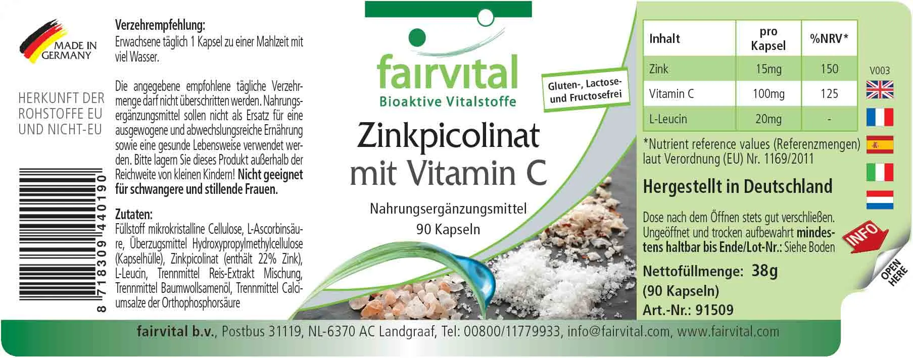 Picolinate de zinc avec vitamine C - 90 gélules
