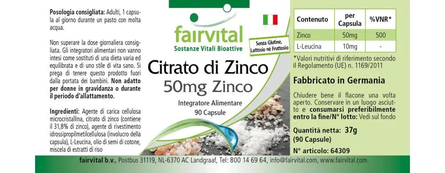 Zinkcitrat mit 50mg Zink - für Immunsystem, Haare, Haut, Sehkraft uvm. - Vegan | Fairvital Zinkcitrat mit 50mg Zink - für Immunsystem, Haare, Haut, Sehkraft uvm. - Vegan | Fairvital