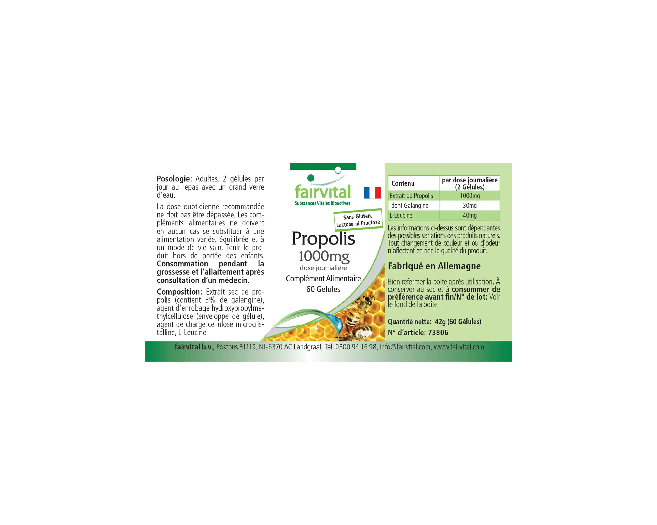 Propolis 1000mg Tagesdosis - 60 Kapseln - Natürliches Bienenharz Extrakt - Mit 3% Galangin | Fairvital