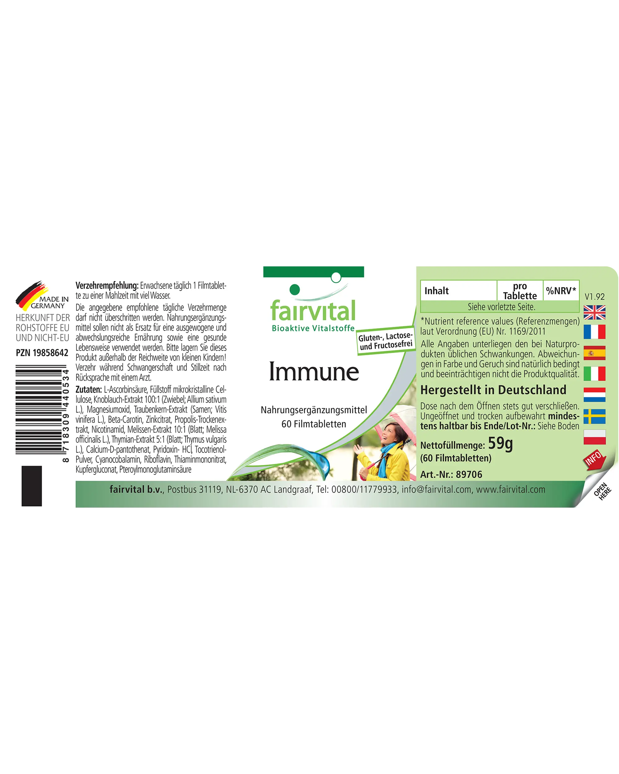 Immune - 60 compresse rivestite con film - con vitamina B12, C, zinco, rame e molto altro - per il sistema immunitario, contro l'affaticamento e molto altro | Fairvital