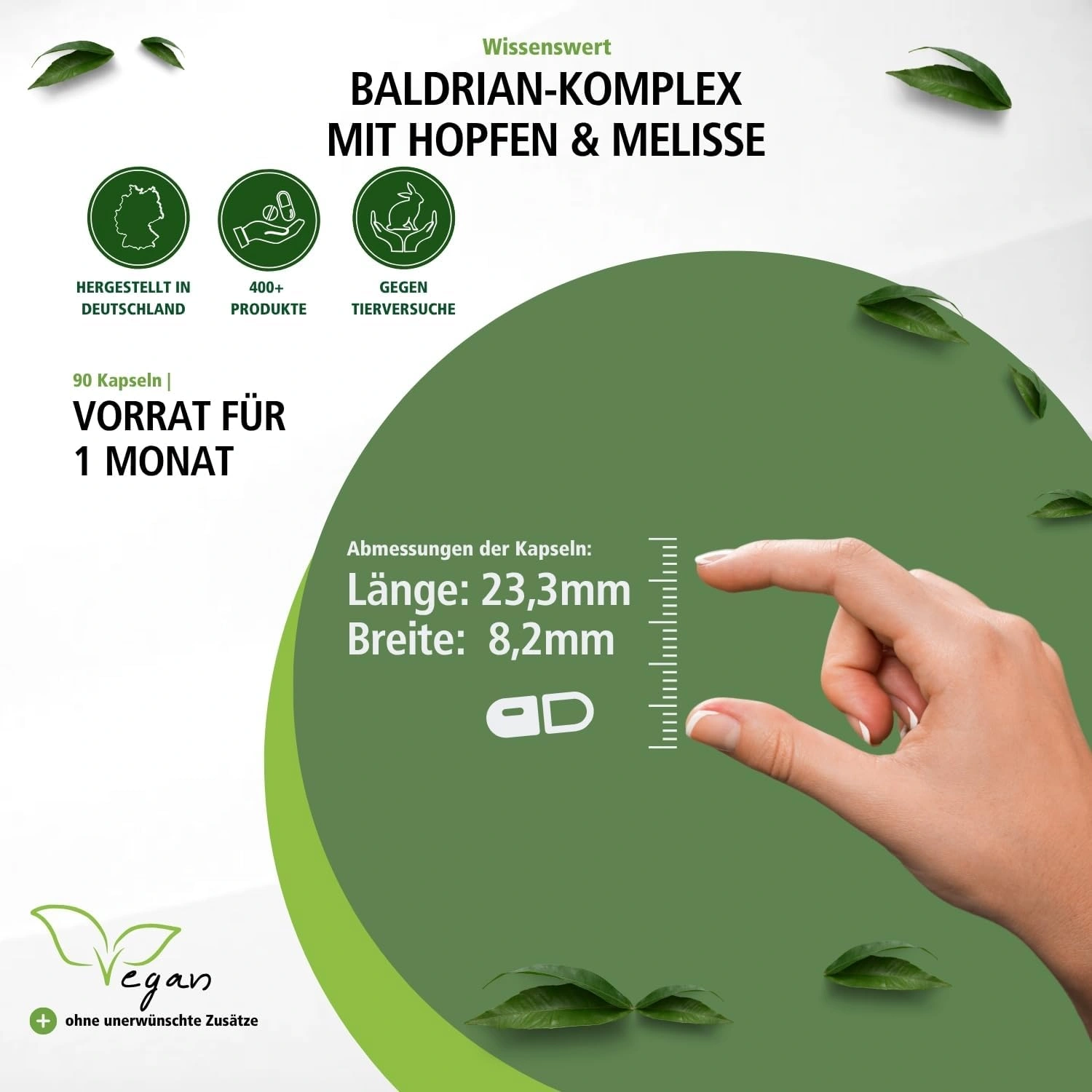 Baldrian-Komplex mit Hopfen und Melisse - 90 Kapseln - schluckfreundlich - hochdosiert und vegan | Fairvital