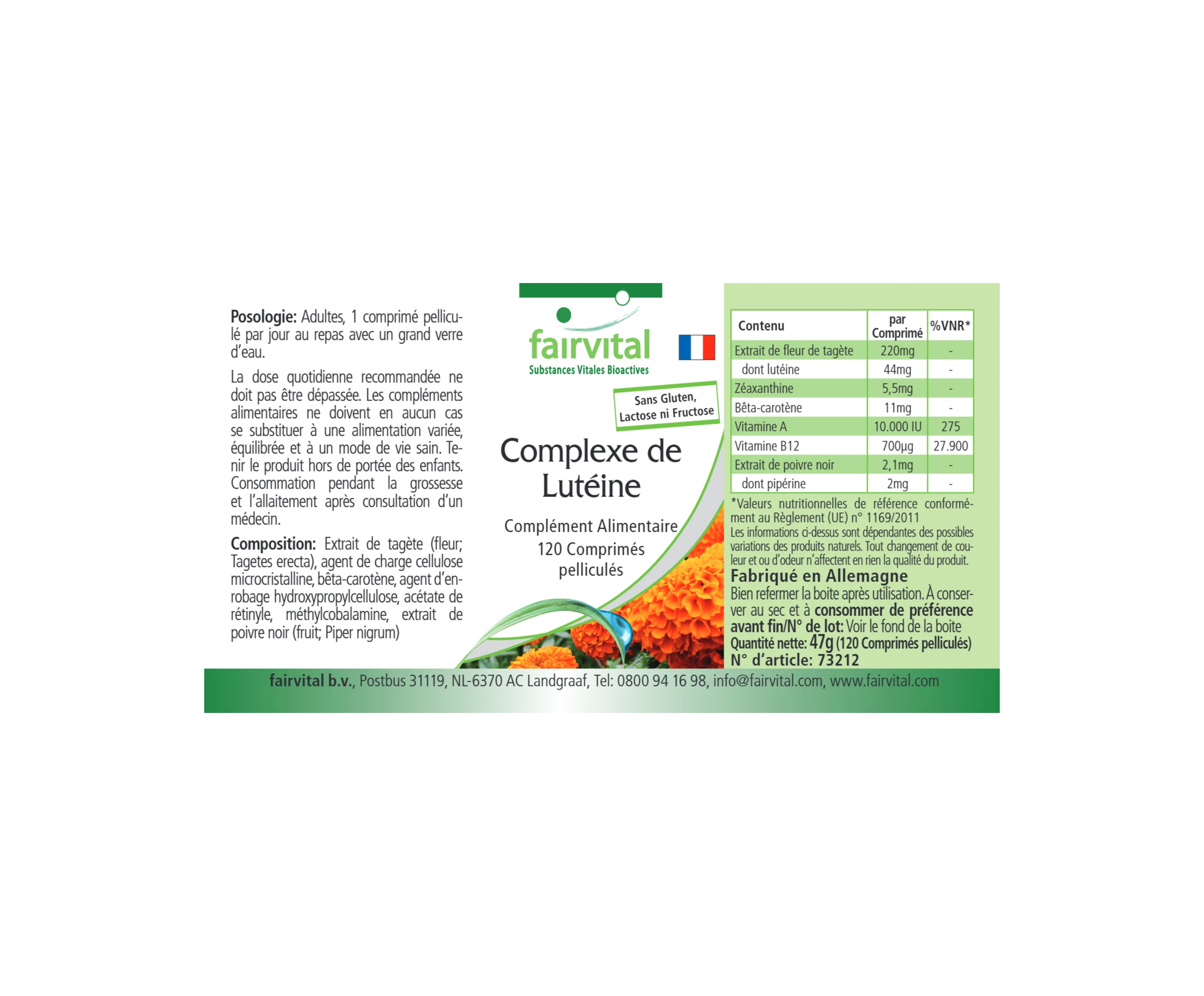 Luteïnecomplex - 120 filmomhulde tabletten - hooggedoseerd en veganistisch | Fairvital