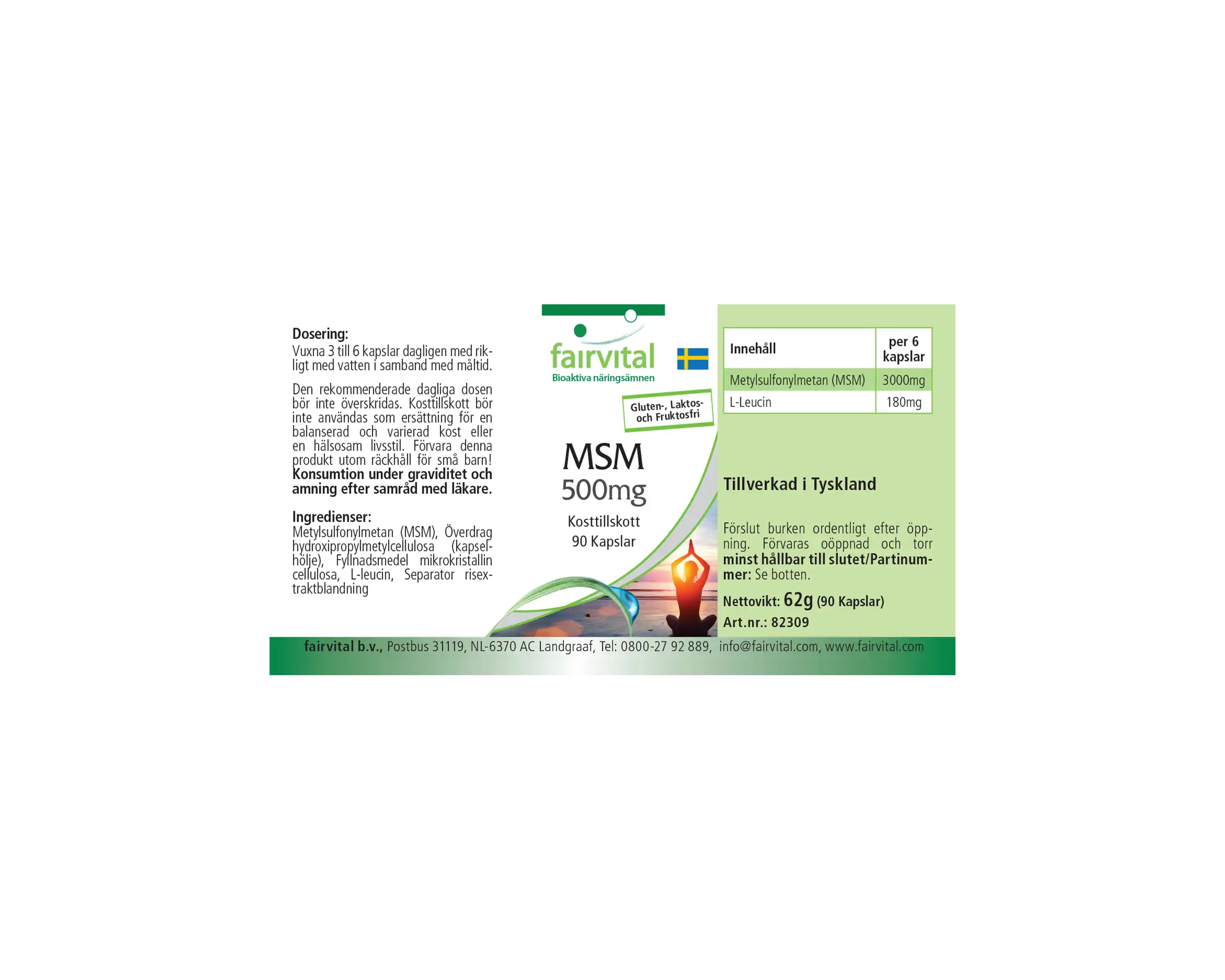 MSM 500mg - 90 Kapseln - Methylsulfonylmethan - Hochdosiert und Vegan | Fairvital