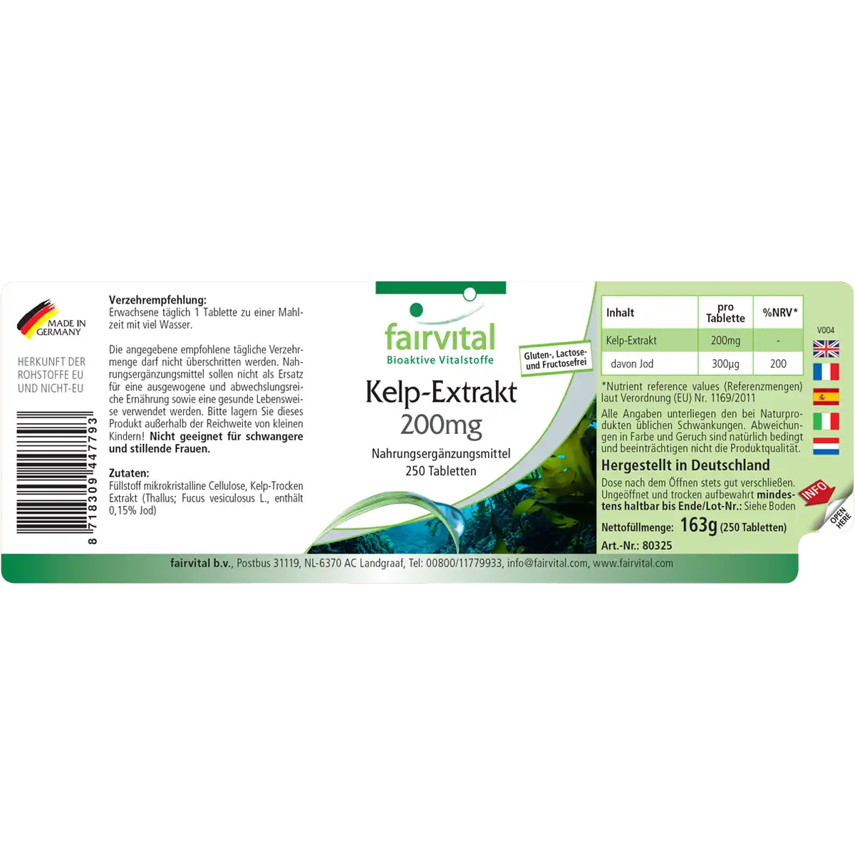Extracto de alga Kelp 200mg – 250 comprimidos