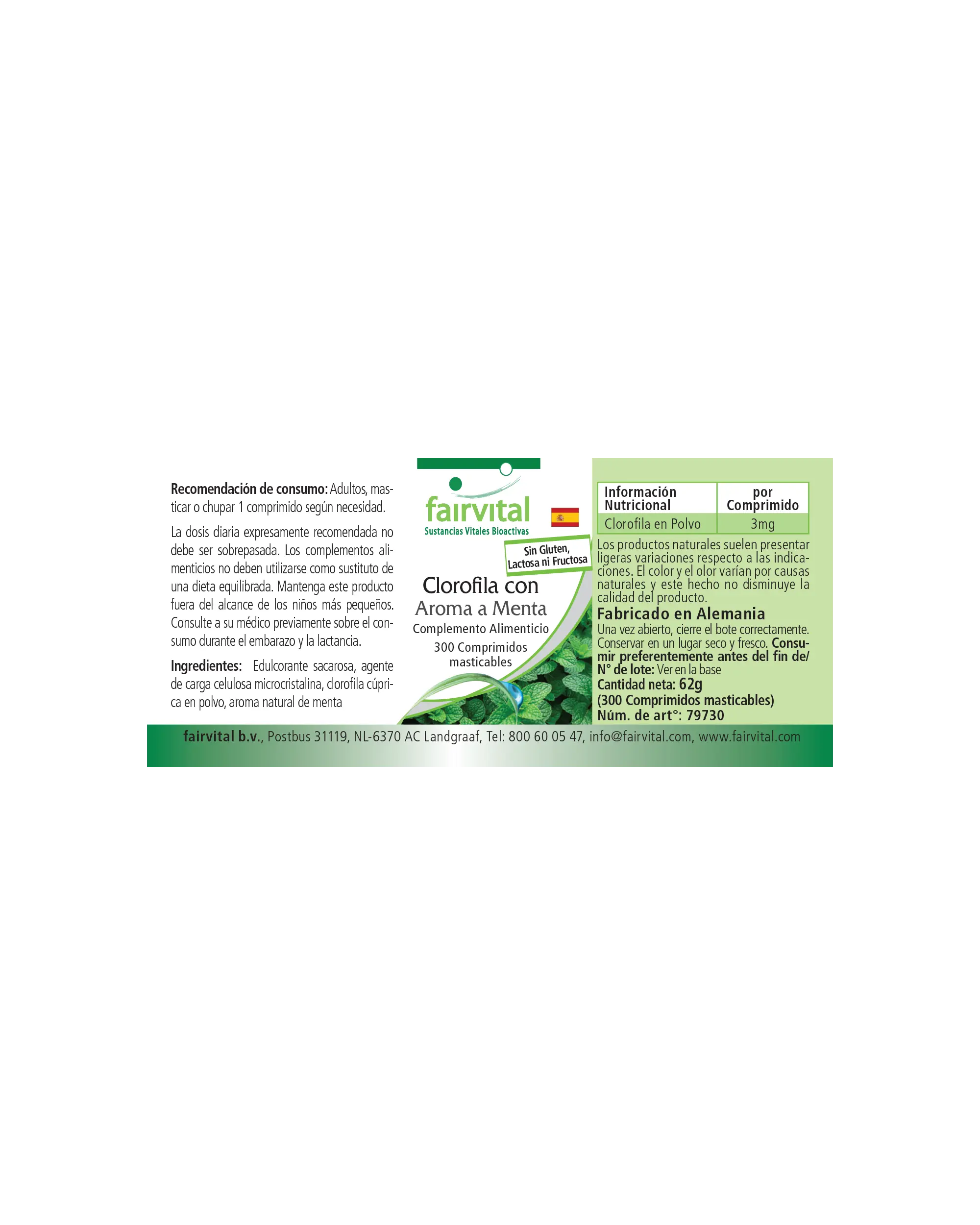Chlorophylle avec Arôme de Menthe - 300 Comprimés à mâcher - végan | Fairvital