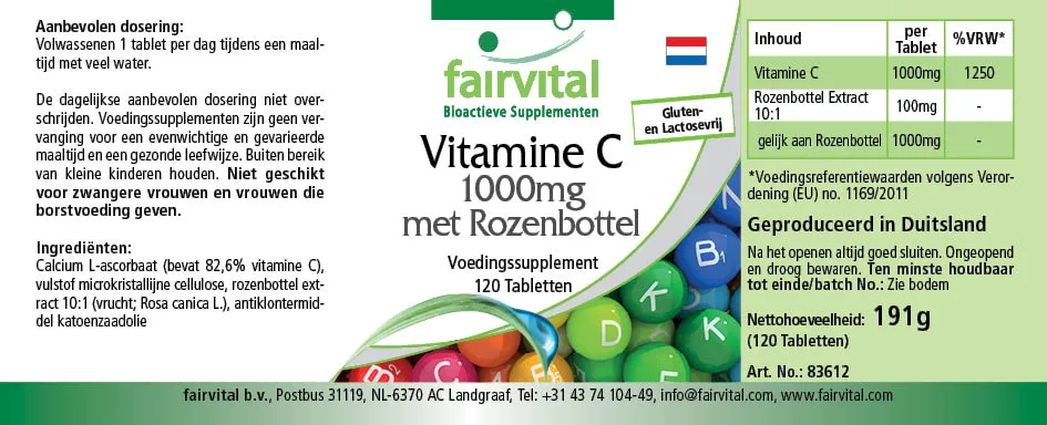 Vitamin C 1000mg mit Hagebutte - 120 Tabletten