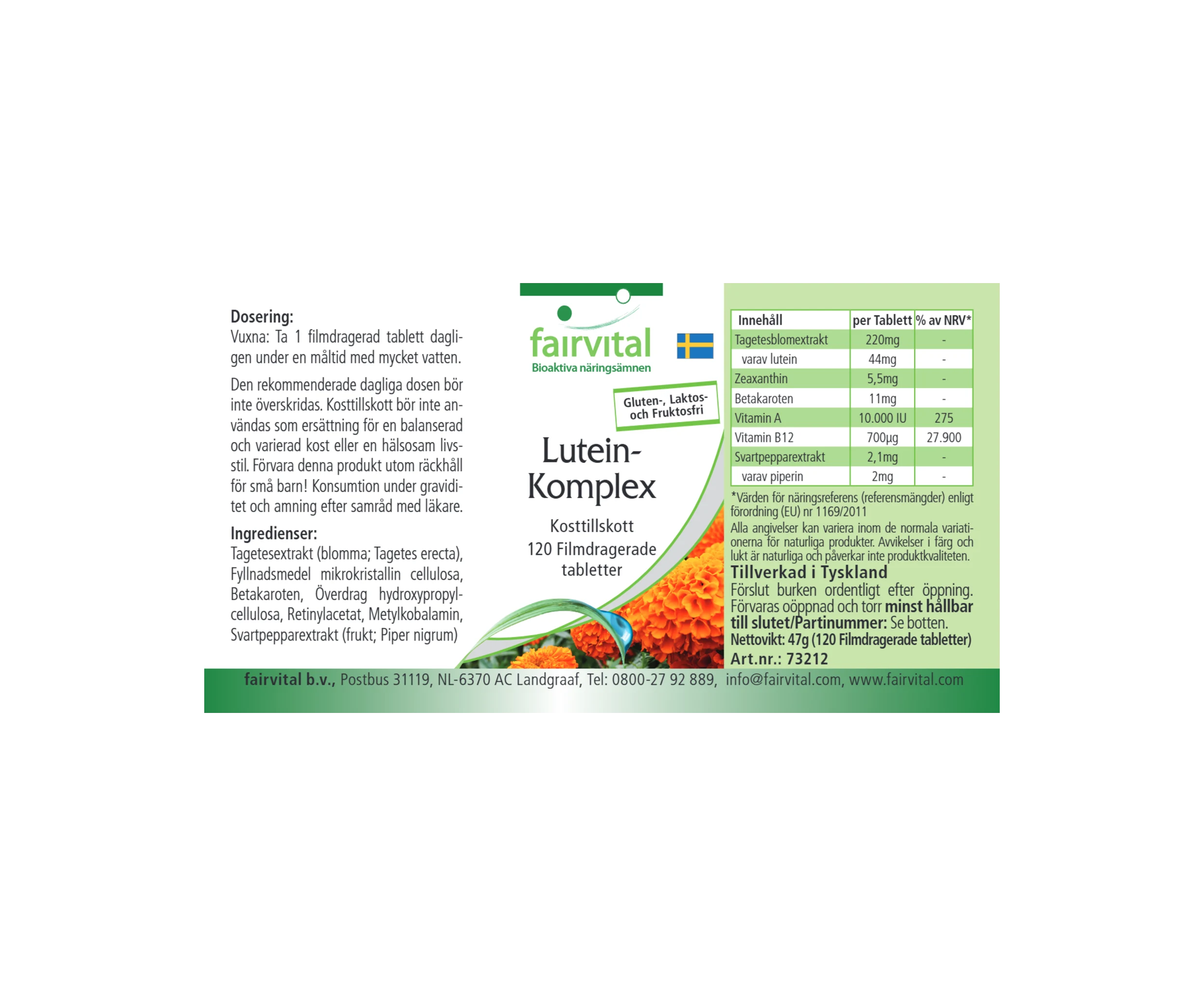 Luteïnecomplex - 120 filmomhulde tabletten - hooggedoseerd en veganistisch | Fairvital