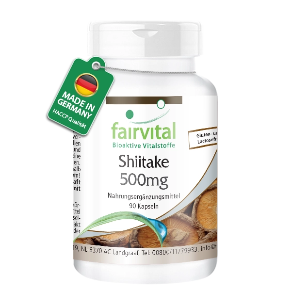Shiitake 500mg - 90 Kapseln - Lentinula edodes - Hochdosiert und Vegan | Fairvital