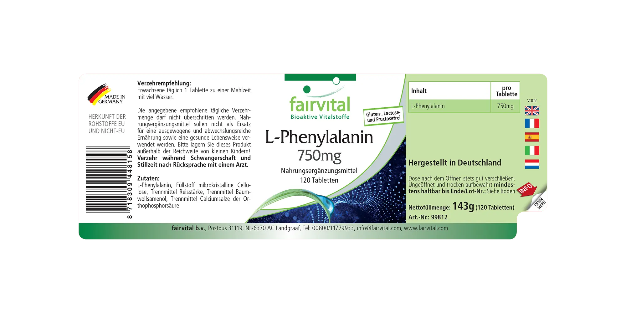 L-Phenylalanin 750mg - 120 Tabletten - Hochdosiert - Vegan - essentielle Aminosäure | Fairvital L-Phenylalanin 750mg - 120 Tabletten - Hochdosiert - Vegan - essentielle Aminosäure | Fairvital