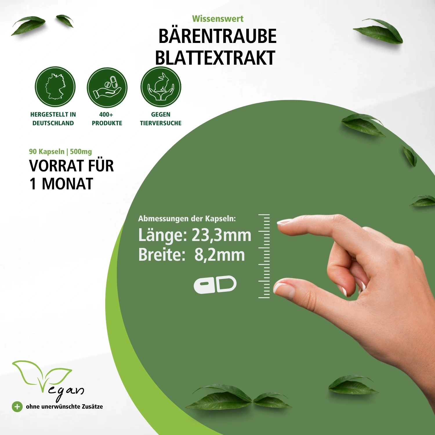 Bärentrauben Blattextrakt 500mg - mit 20% Arbutin - 90 Kapseln - Schluckfreundlich - Hochdosiert und Vegan | Fairvital
