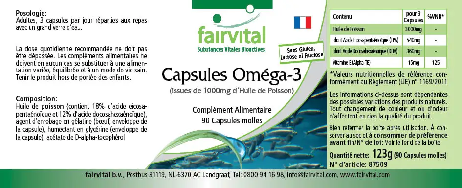 Cápsulas de Omega-3 de 1000mg de aceite de pescado -  90 cápsulas Cápsulas de Omega-3 de 1000mg de aceite de pescado -  90 cápsulas