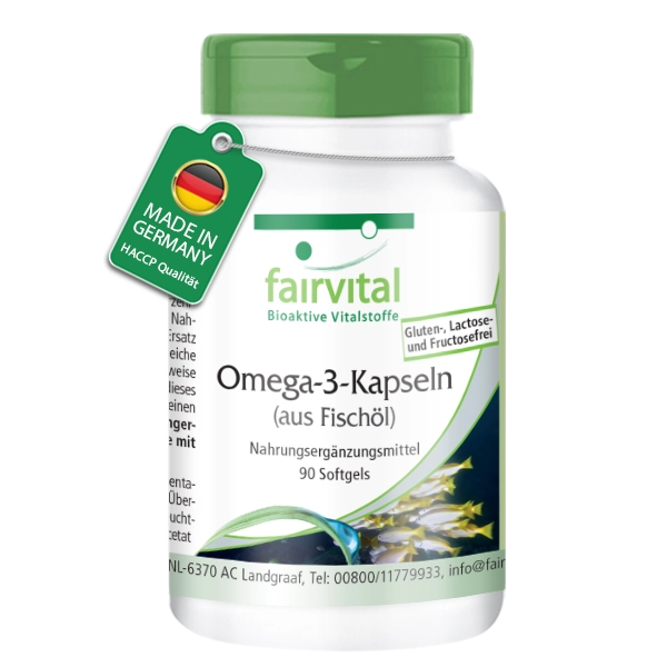 Omega-3-Kapseln aus 500mg Fischöl - 90 Softgels - für Blutdruck, Herz und Zellschutz | Fairvital