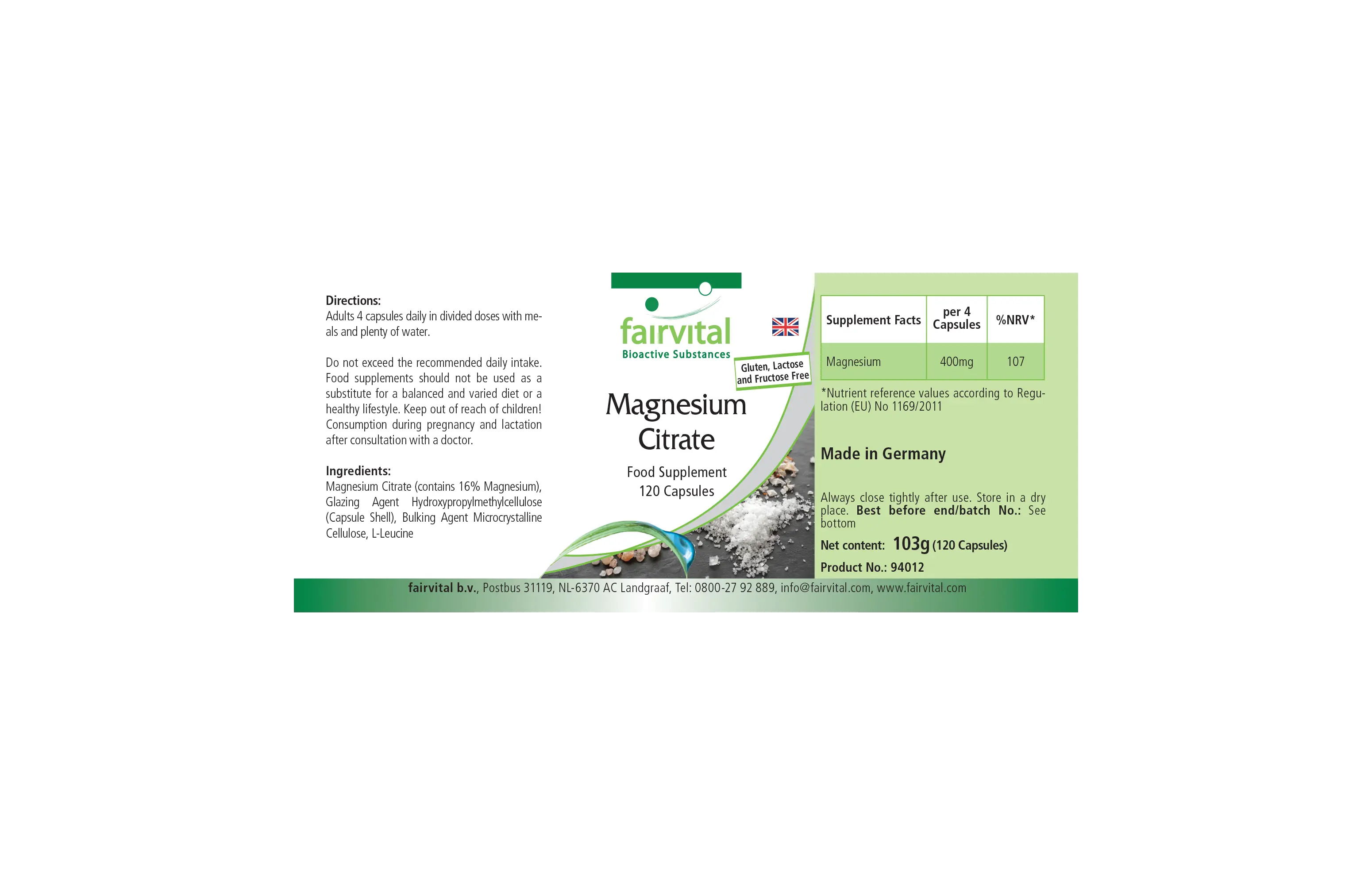 Magnesiumcitrat-120 Kapseln-Vegan | Fairvital