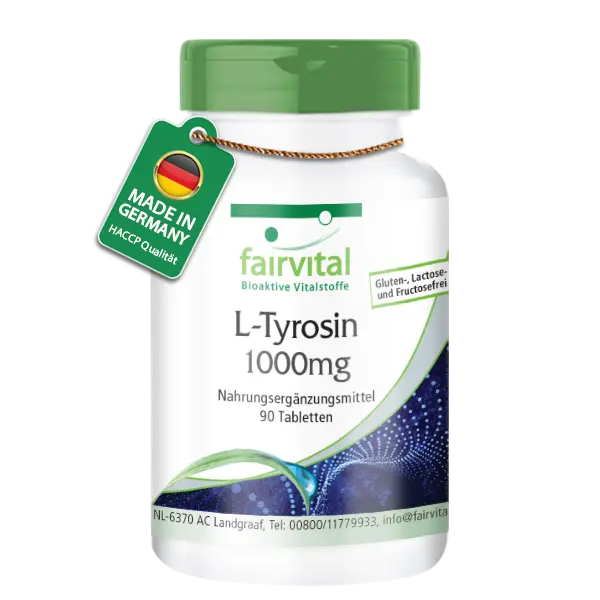 L-Tyrosin 1000mg - 90 Tabletten - Hochdosiert und Vegan | Fairvital L-Tyrosin 1000mg - 90 Tabletten - Hochdosiert und Vegan | Fairvital
