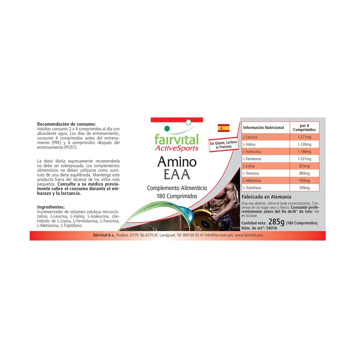 Amino EAA - 180 Tabletten - Mehr als 7500mg essenzielle Aminosäuren - Hochdosiert und Vegan | Fairvital Amino EAA - 180 Tabletten - Mehr als 7500mg essenzielle Aminosäuren - Hochdosiert und Vegan | Fairvital