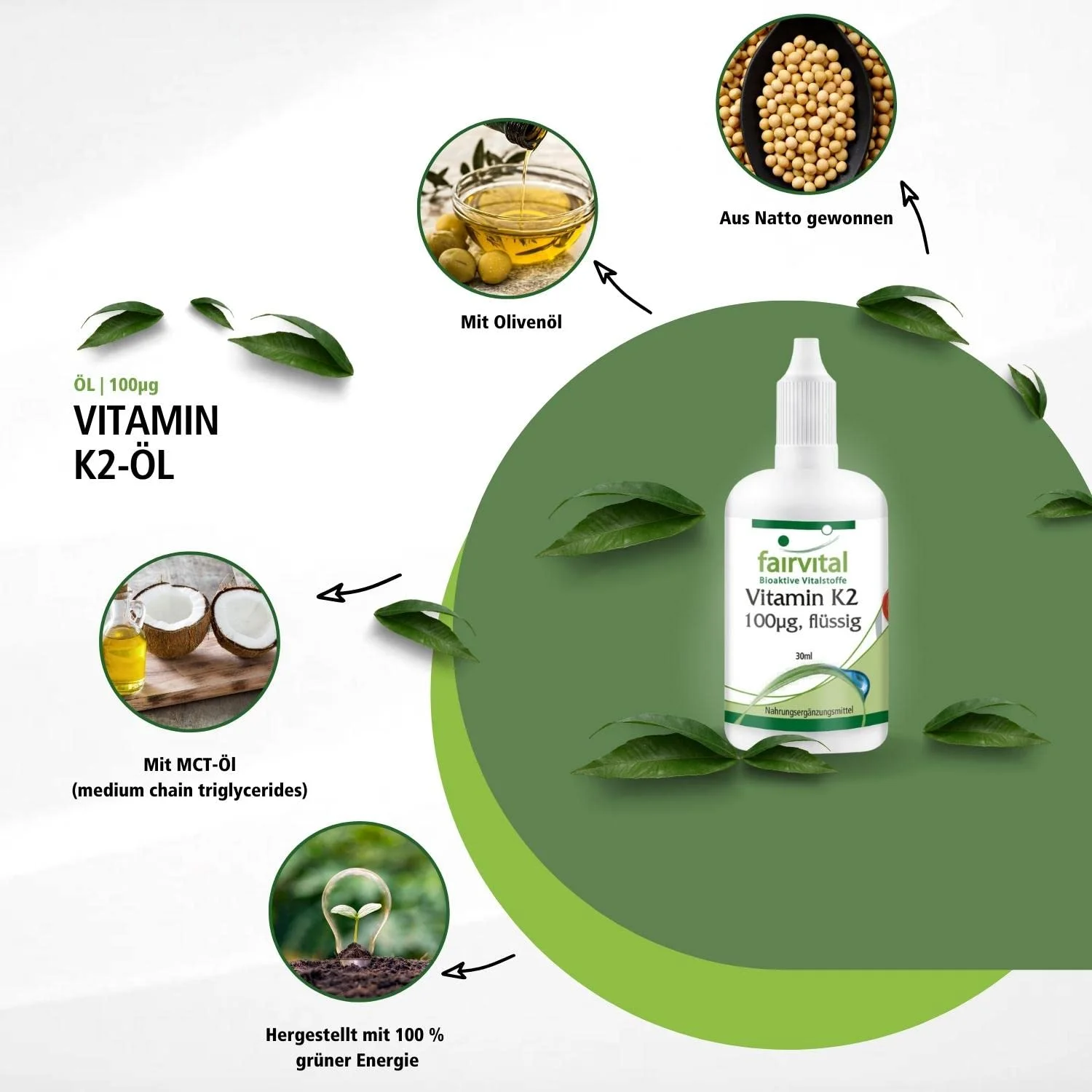 Vitamin K2 flüssig 100µg - 30ml - für Blutgerinnung und Knochen - abgedeckter Bedarf - Vegan | Fairvital