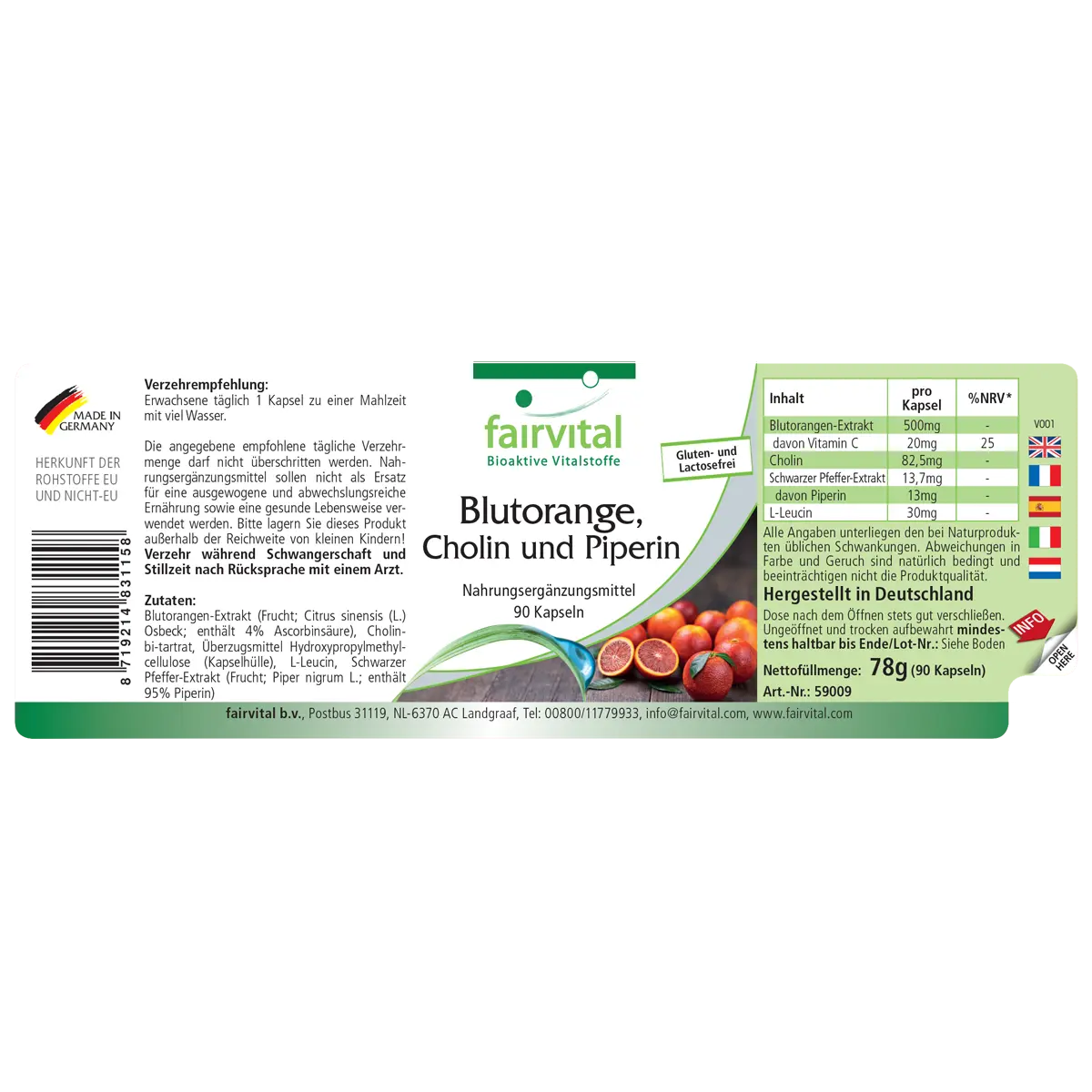 Blutorange, Cholin und Piperin 500mg - 90 Kapseln - mit Vitamin C - für Leberfunktion, Immunsystem uvm. | Fairvital Blutorange, Cholin und Piperin 500mg - 90 Kapseln - mit Vitamin C - für Leberfunktion, Immunsystem uvm. | Fairvital