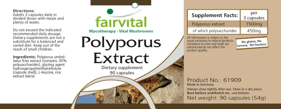 Polyporus Extrakt 500mg - 90 Kapseln - Polyporus umbellatus - Vegan | Fairvital Polyporus Extrakt 500mg - 90 Kapseln - Polyporus umbellatus - Vegan | Fairvital