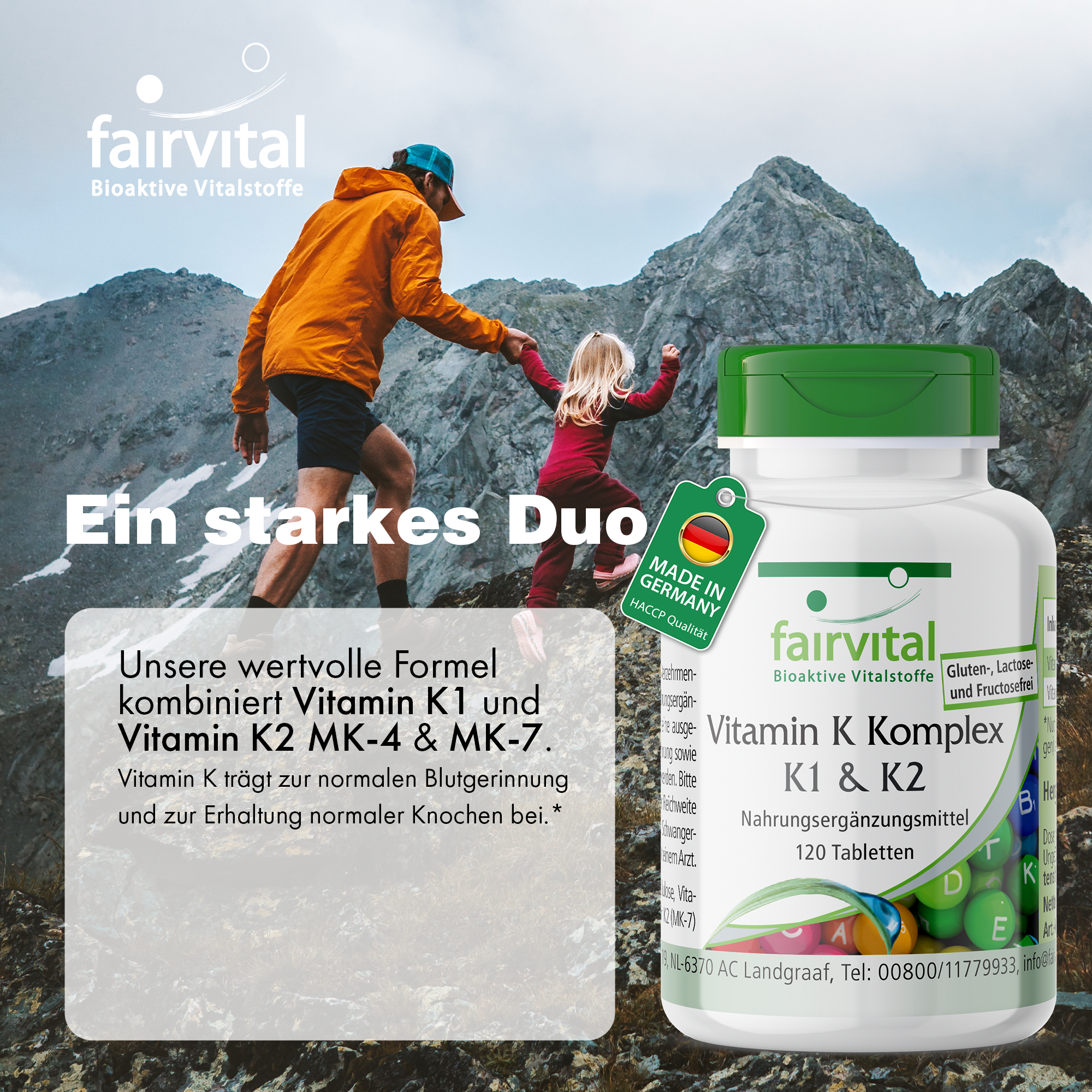Vitamin K Komplex K1 & K2 - 120 Tabletten - für Knochen & Blutgerinnung - über 100% Bedarfsabdeckung - vegan | Fairvital
