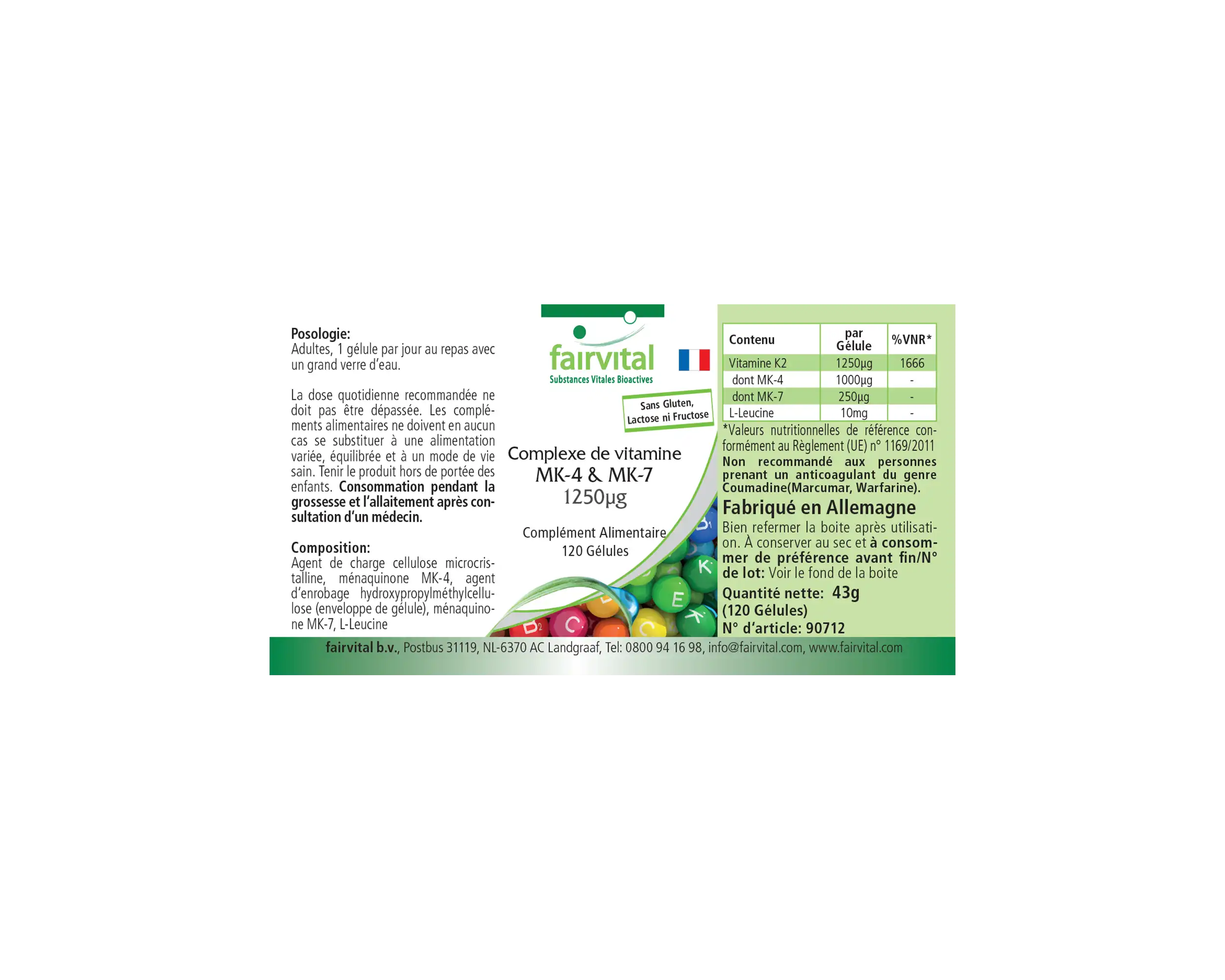 Vitamin K2 Complex MK-4 & MK-7 1250µg - 120 Capsules