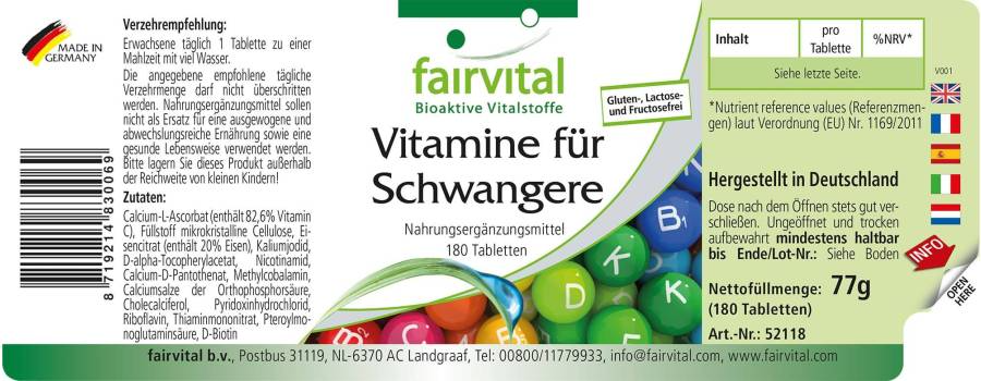 Vitamine für Schwangere - 180 Tabletten