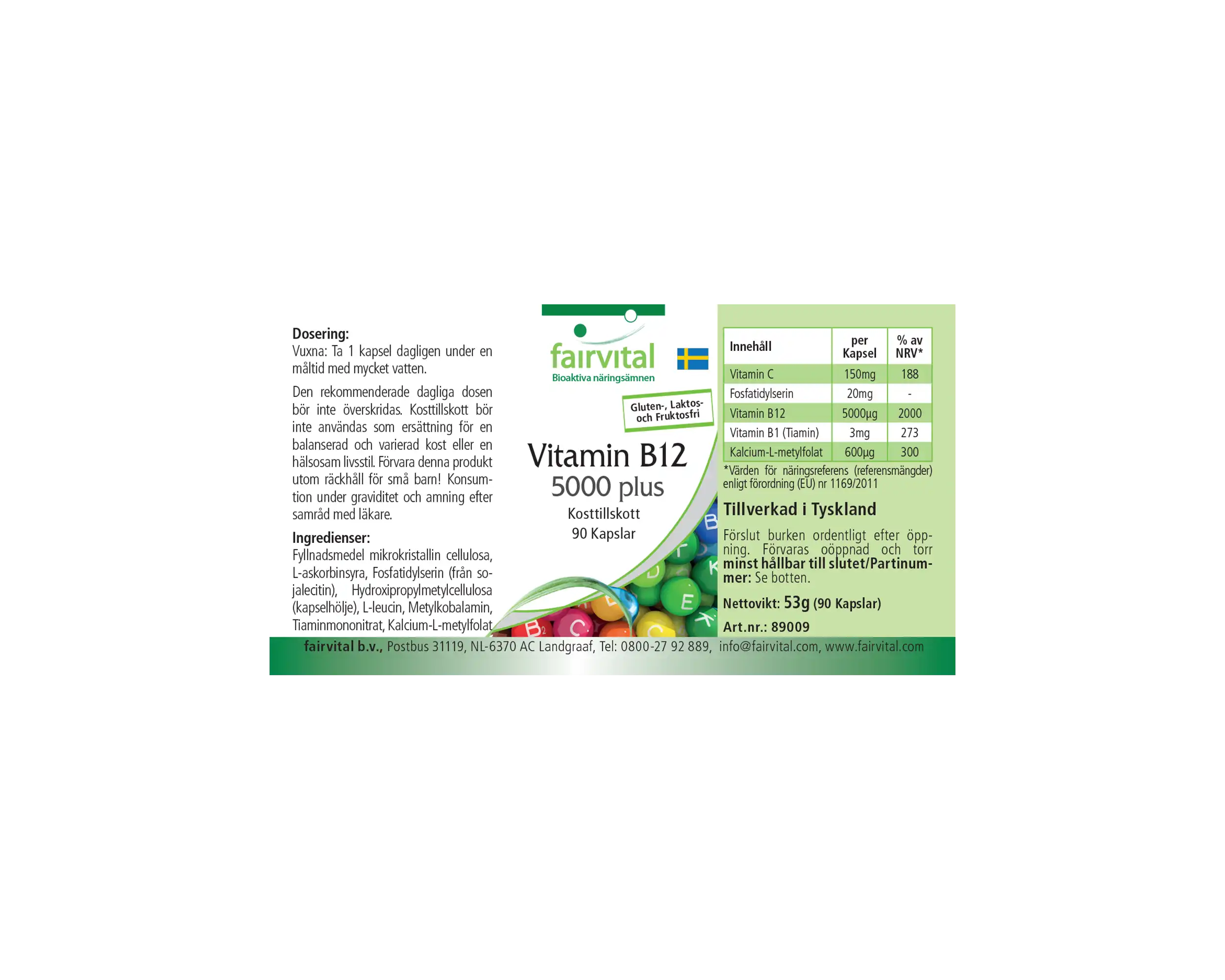 Vitamin B12 5000 plus - 90 Kapseln - Hochdosiert | Fairvital