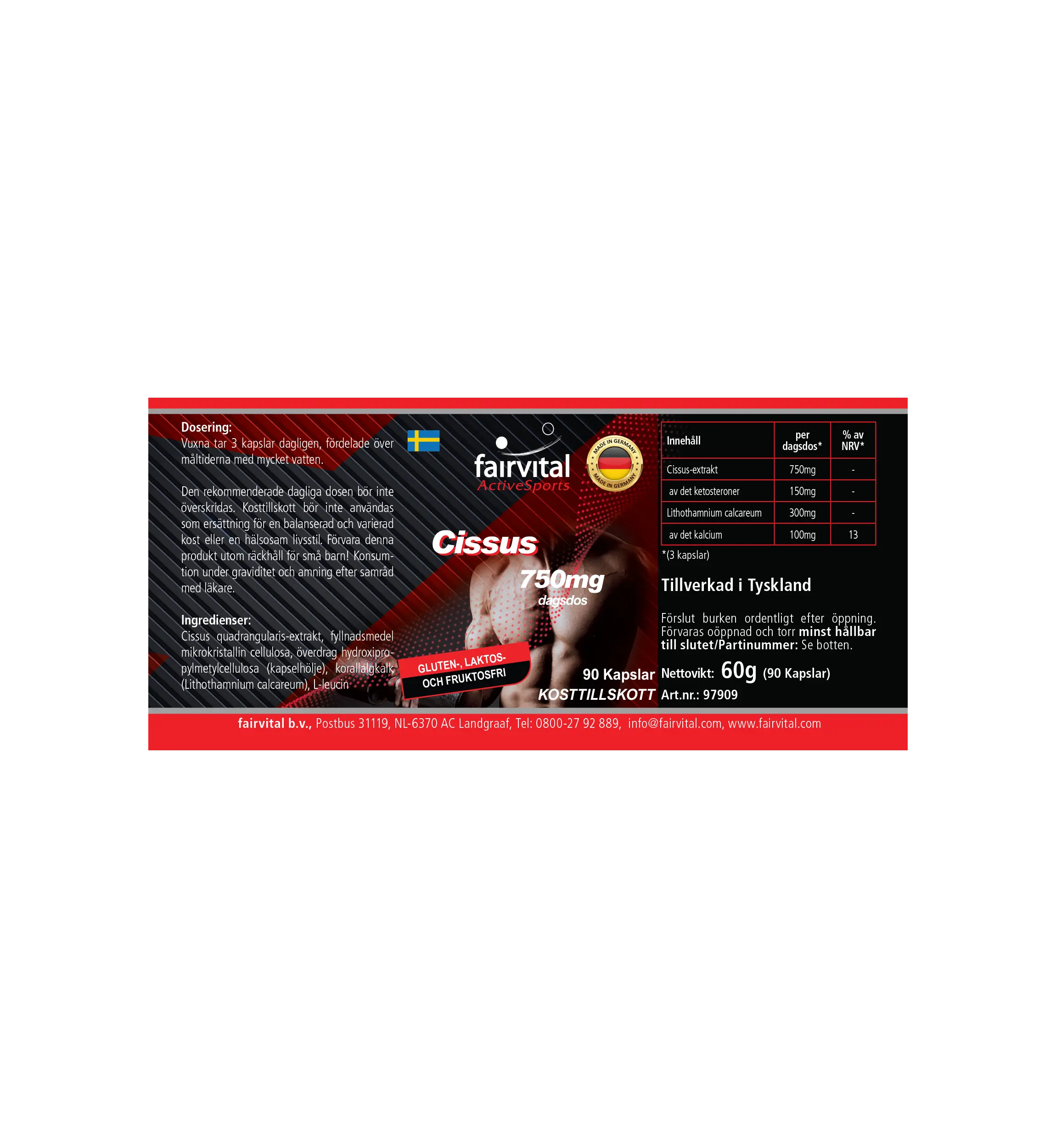 Cissus 750 mg - 90 cápsulas - Cissus Quadrangularis - con calcio - vegano | Fairvital