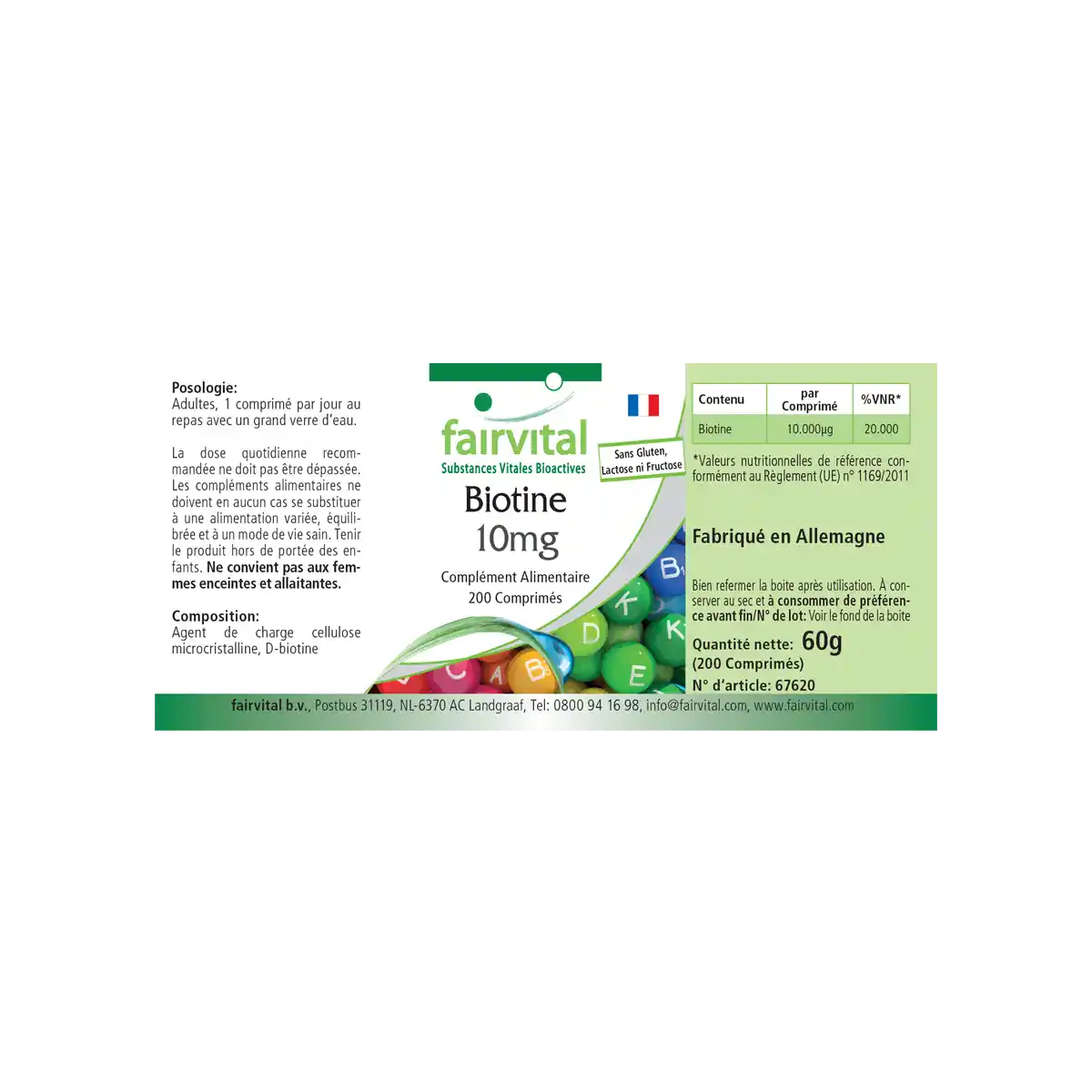 Biotin 10mg  - 200 Tabletten - mit 10000mcg Vitamin B7 pro Tablette -  für Haare, Haut, und Nervensystem - Hochdosiert und Vegan | Fairvital Biotin 10mg  - 200 Tabletten - mit 10000mcg Vitamin B7 pro Tablette -  für Haare, Haut, und Nervensystem - Hochdosiert und Vegan | Fairvital