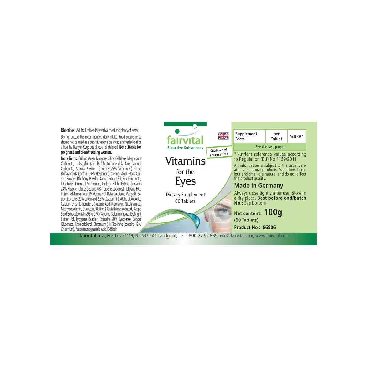 Augenvitamine - 60 Tabletten - mit Vitamin A, Riboflavin, Zink, uvm. - für Sehkraft, Zellteilung uvm. | Fairvital Augenvitamine - 60 Tabletten - mit Vitamin A, Riboflavin, Zink, uvm. - für Sehkraft, Zellteilung uvm. | Fairvital