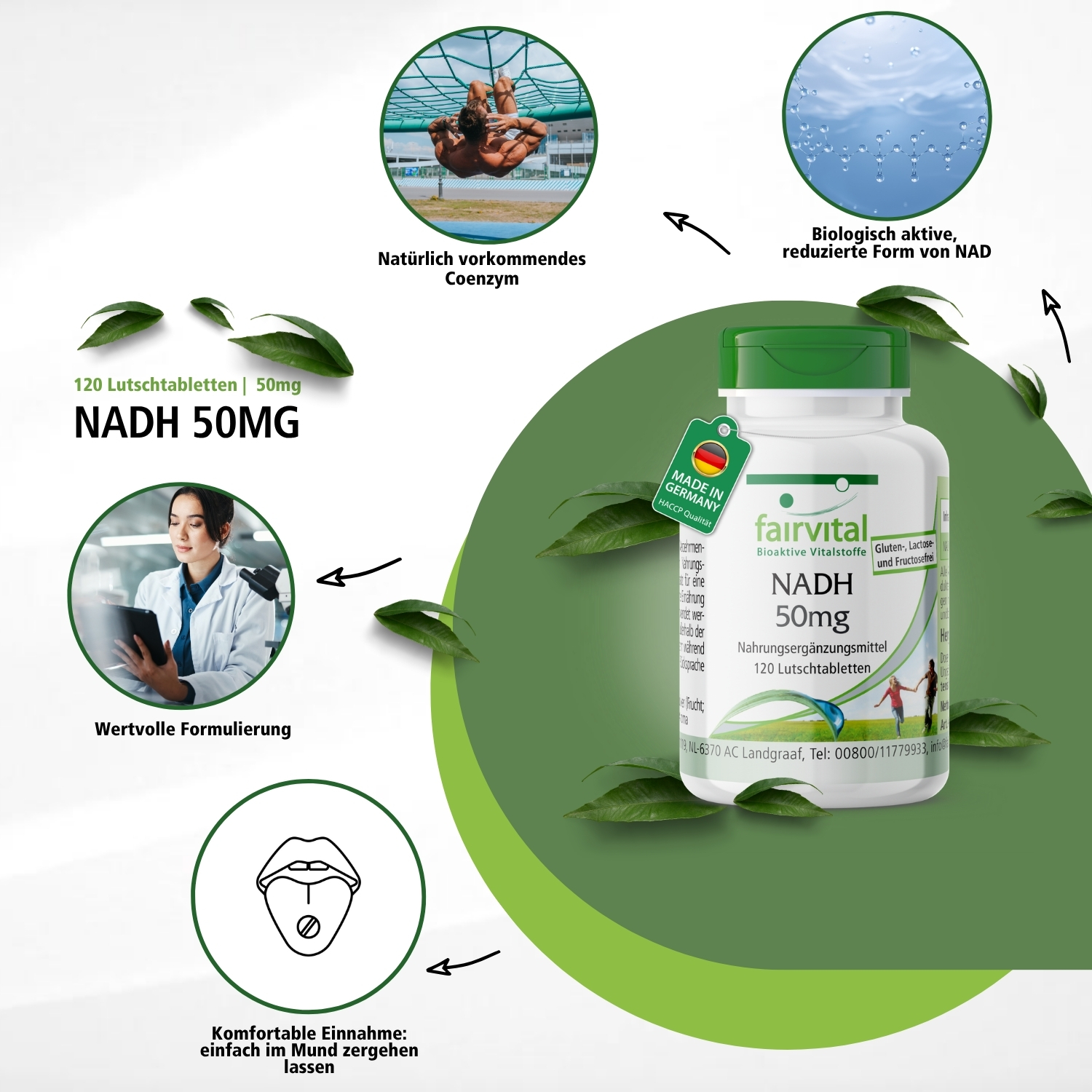 NADH 50mg - 120 compresse da succhiare - Vegano | Fairvital