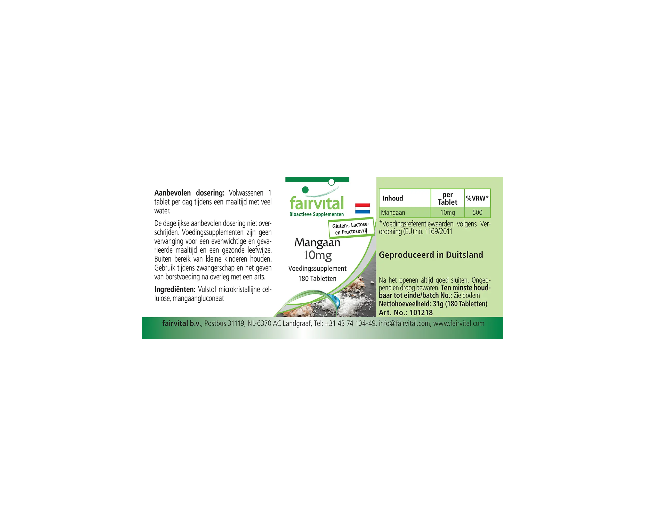 Mangan 10mg - 180 Tabletten - für Knochen, Energie uvm. - hochdosiert und vegan | Fairvital