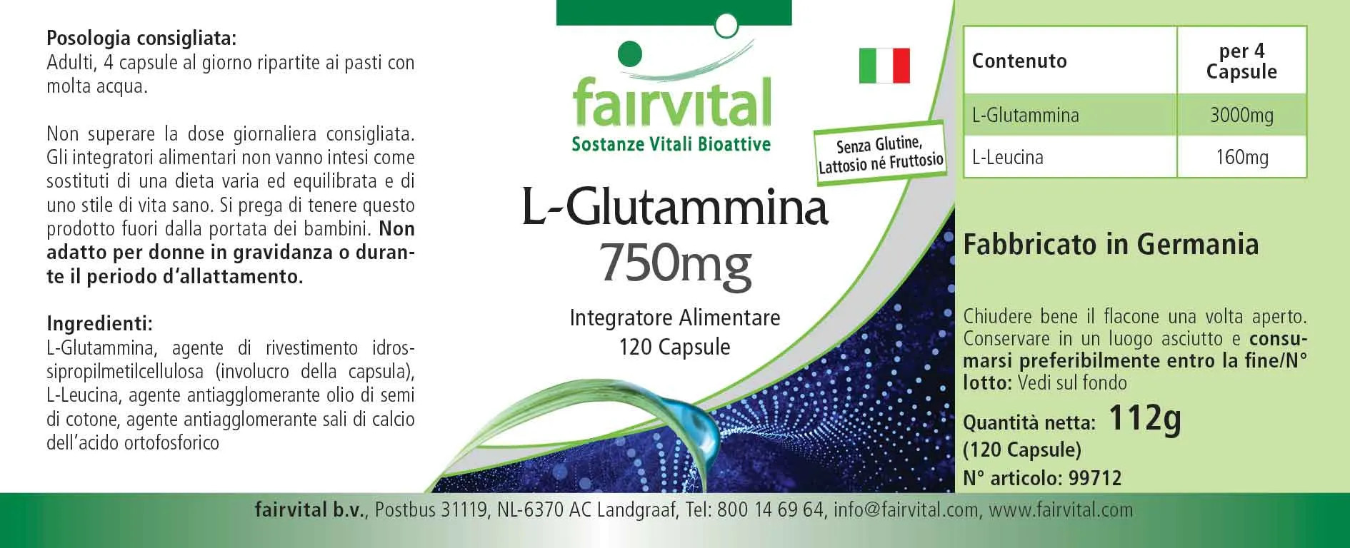 L-Glutamina 750mg - 120 capsule L-Glutamina 750mg - 120 capsule