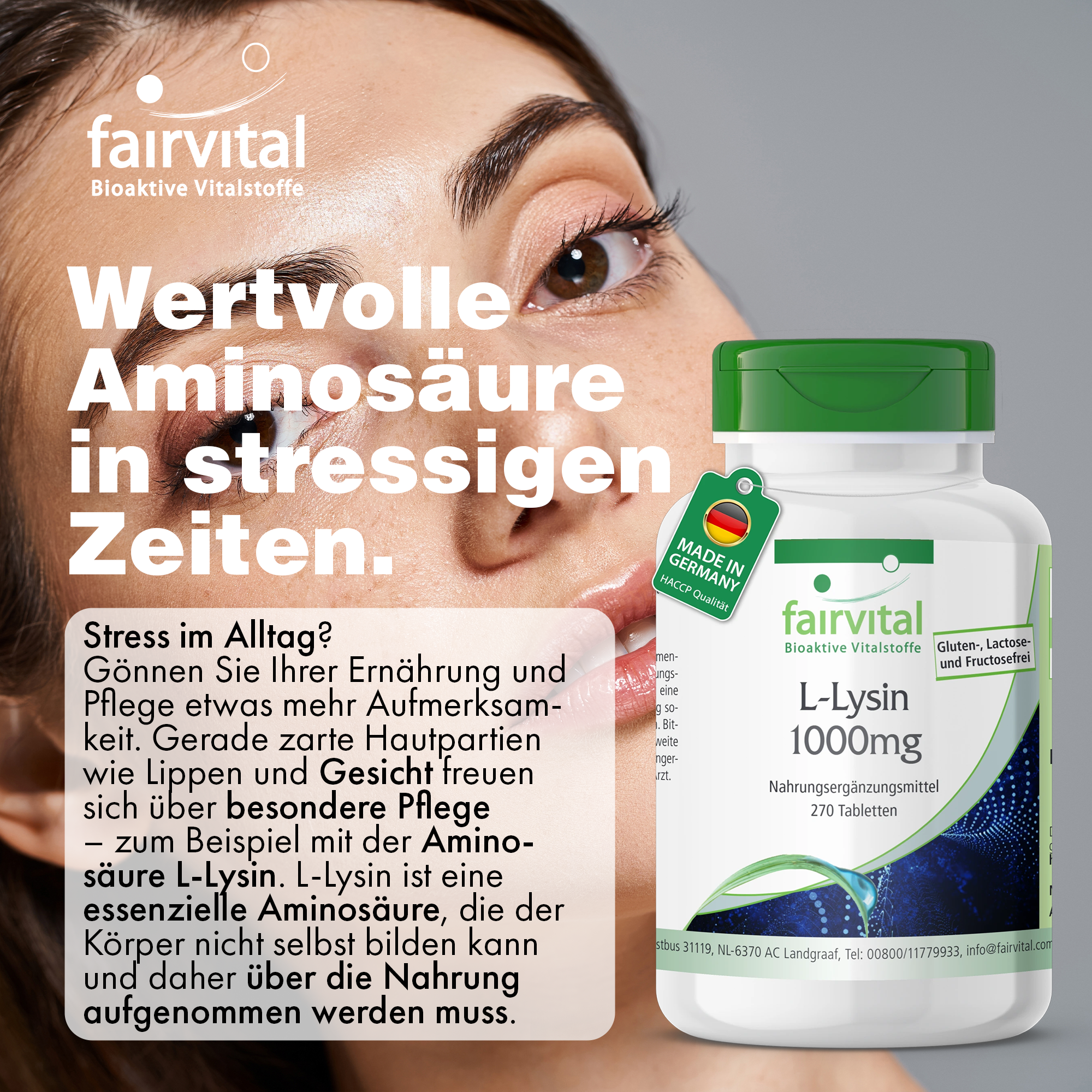 L-Lisina 1000mg - 270 comprimidos - vegano | Fairvital