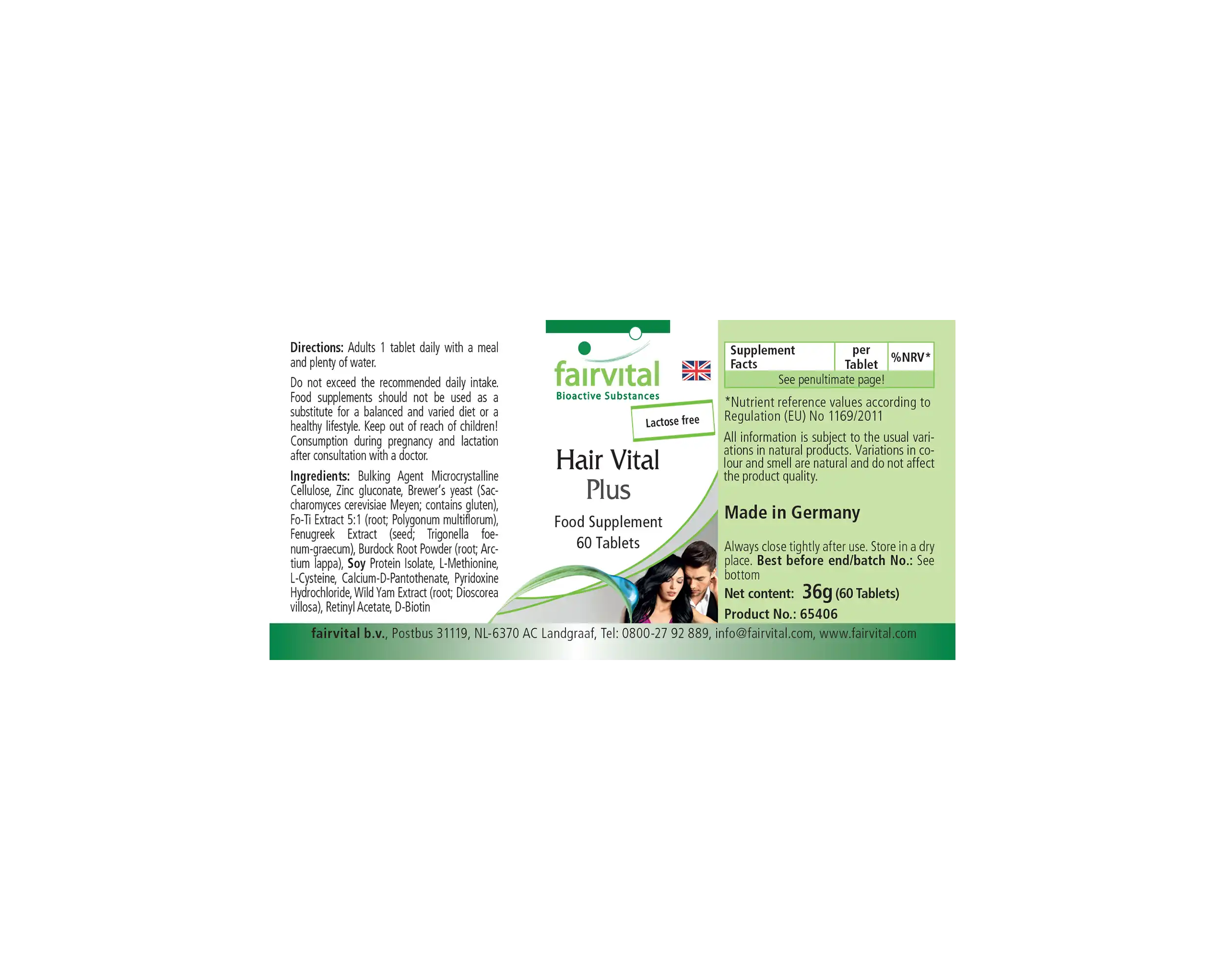 Haar Vital Plus - 60 Tabletten - mit Biotin, Zink, uvm. - für Haare, Haut und Nervensystem - Hochdosiert | Fairvital