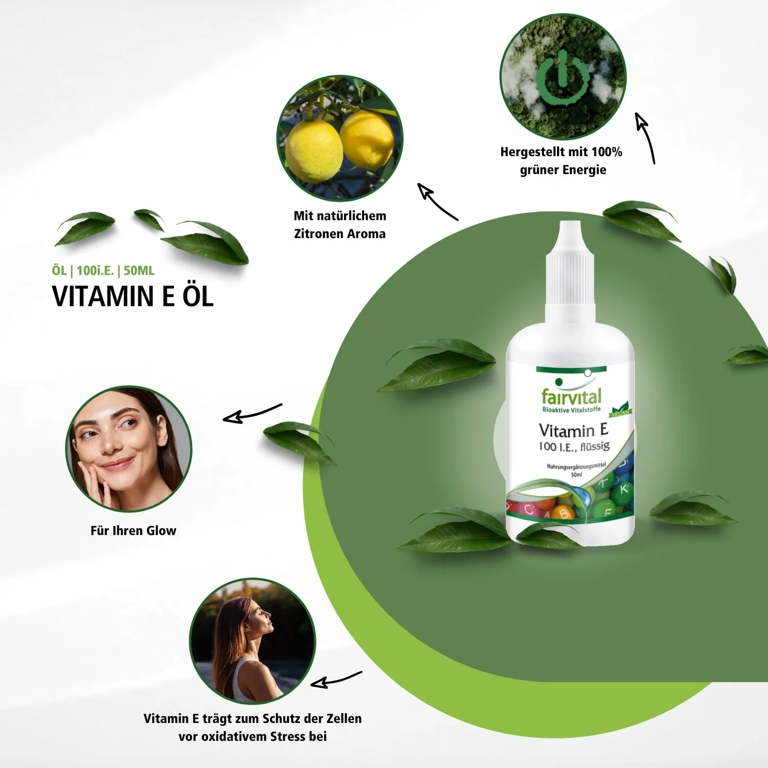 Vitamin E-Öl  100 I.E. - 50ml - für Zellschutz - abgedeckter Bedarf - Vegan | Fairvital