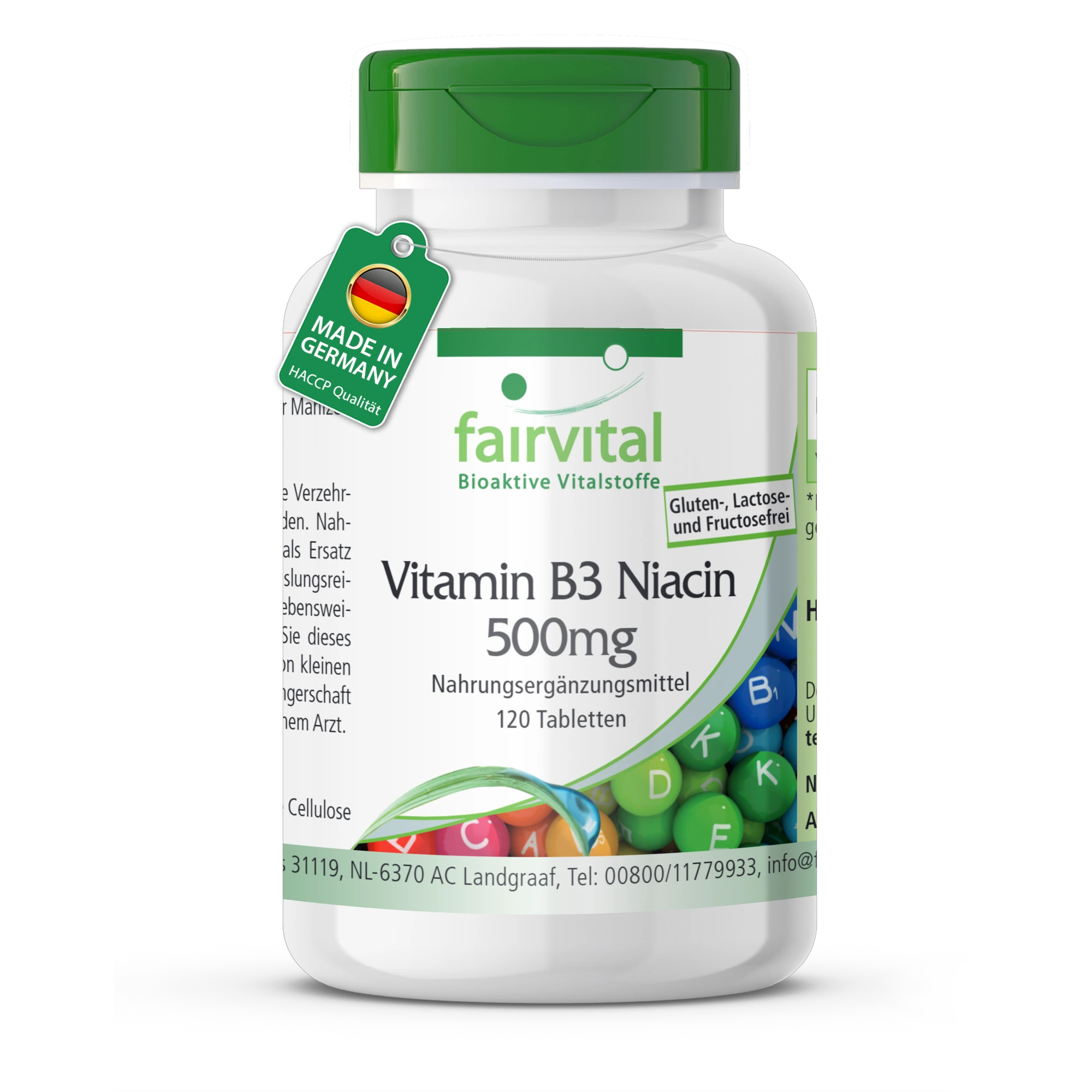 Vitamin B3 Niacin 500mg - 120 Tabletten - für Energie, Nervensystem uvm. - hochdosiert und vegan | Fairvital
