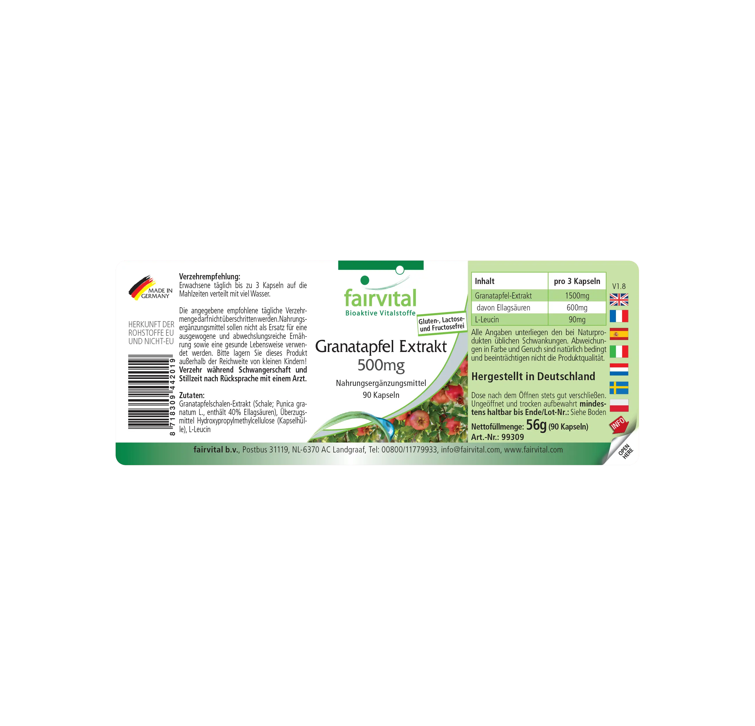 Pomegranate Extract 500 mg - 90 capsules - easy to swallow - high-dose and vegan | Fairvital