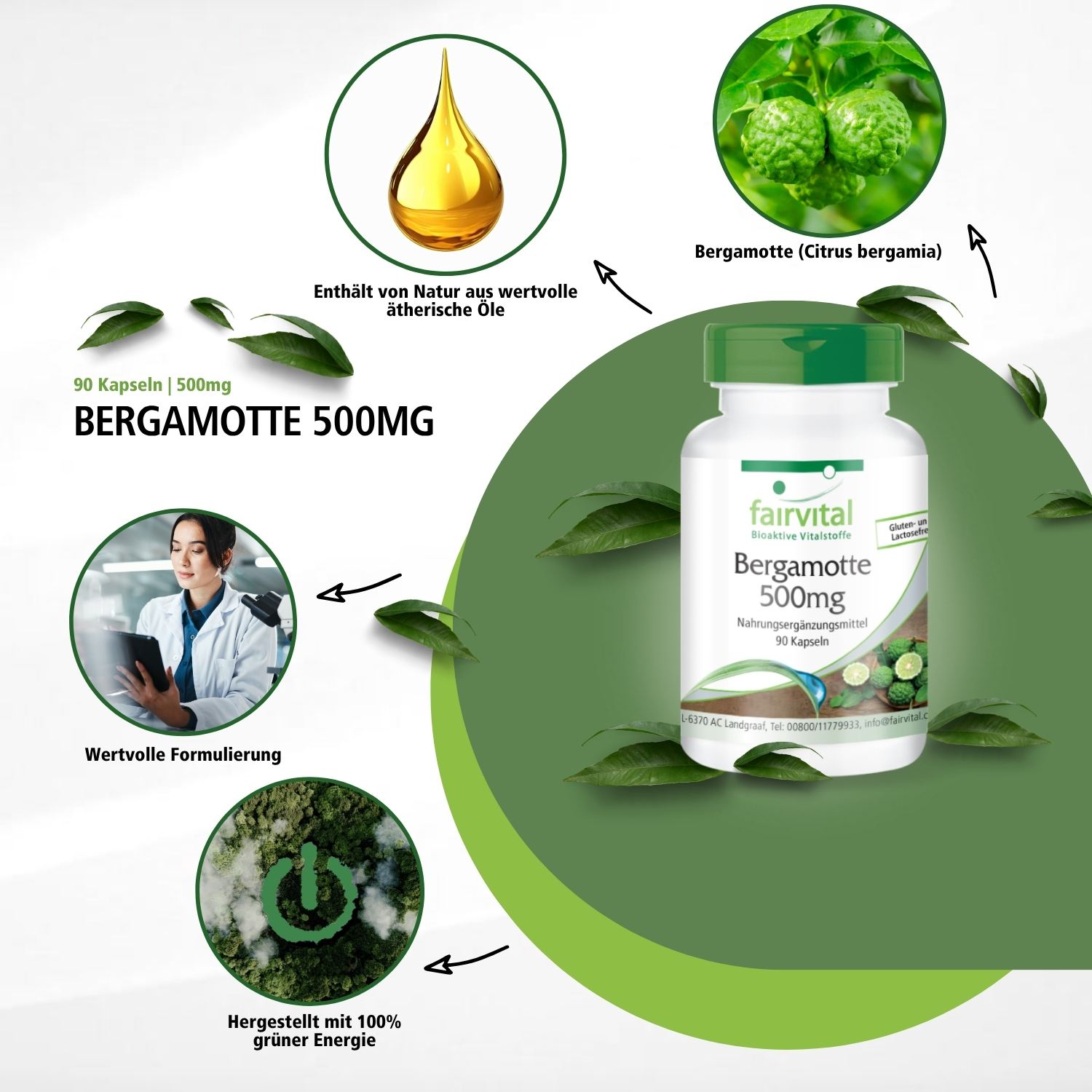 Bergamotte 500mg - 90 Kapseln - 5-fach konzentriert - hochdosiert und vegan | Fairvital