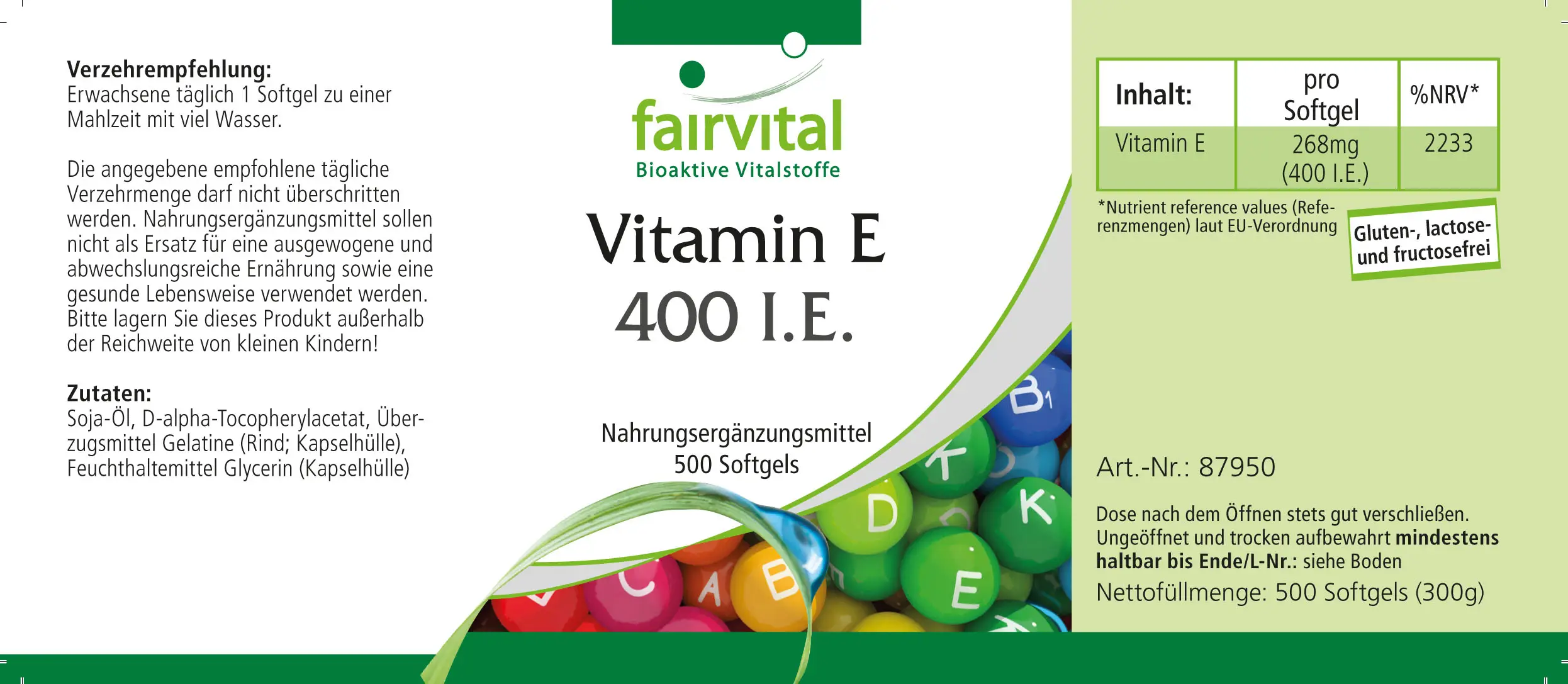Vitamine E 400 UI - Flacon avantageux - 500 capsules molles