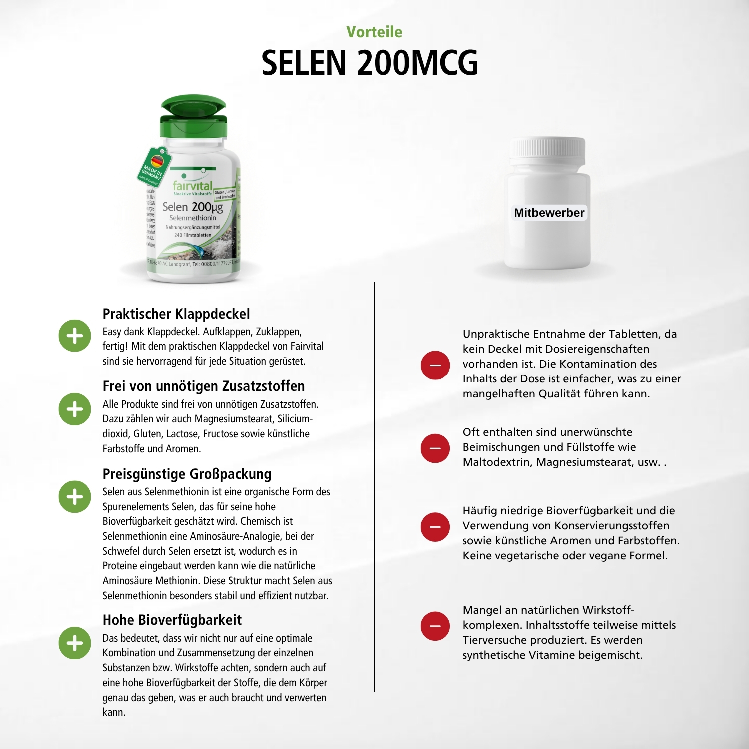Selen 200μg Selenmethionin - 240 Filmtabletten - schluckfreundlich - für Schilddrüse, Immunsystem, Haar uvm. - über 100% Bedarfsabdeckung - vegan | Fairvital