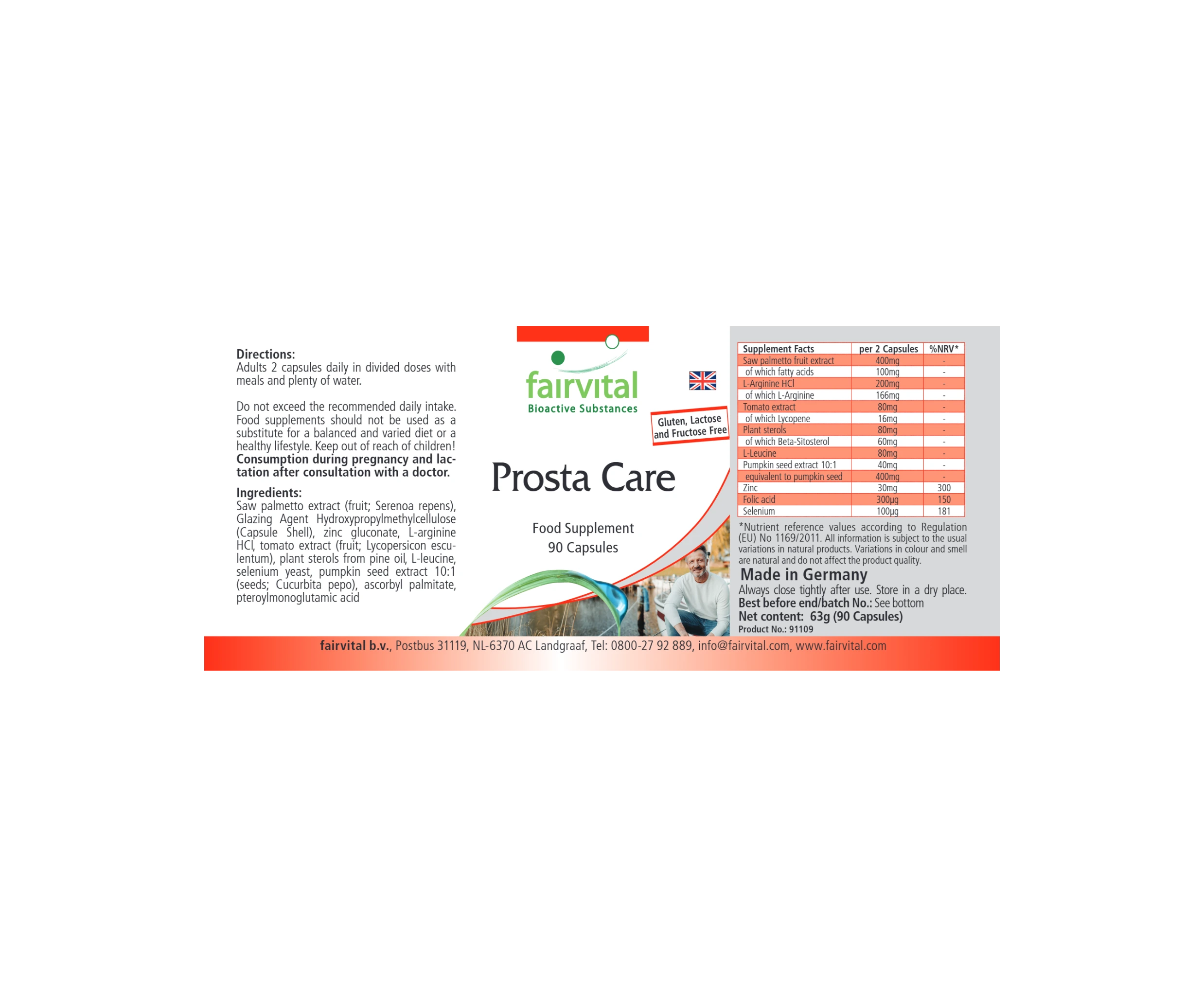 Prosta Care - 90 capsule - con zinco, selenio, licopene e molto altro - Ad alto dosaggio e vegano | Fairvital