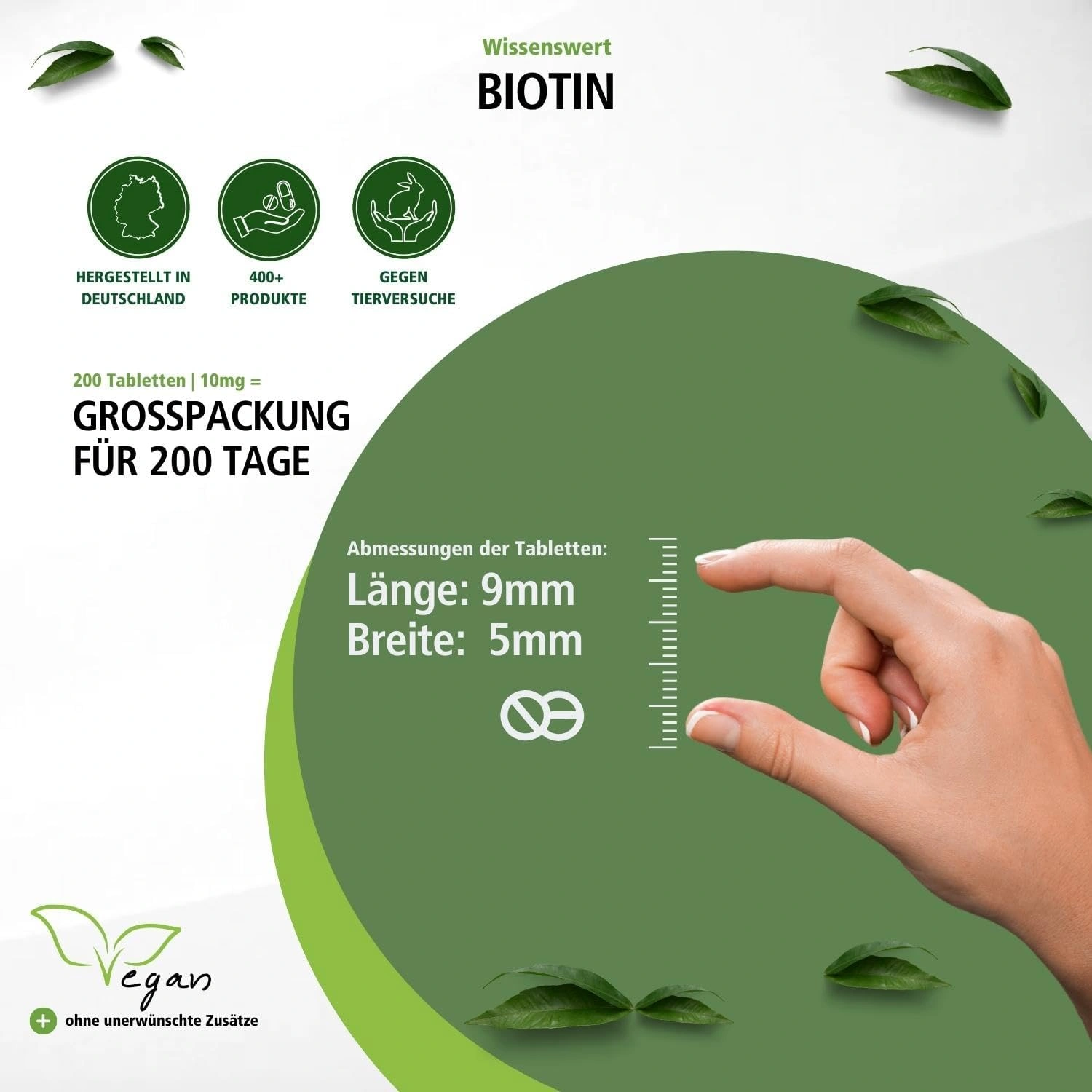 Biotin 10mg  - 200 Tabletten - Schluckfreundlich - Mit 10000mcg Vitamin B7 pro Tablette - Für Haare; Haut; und Nervensystem - Abgedeckter Bedarf - Hochdosiert und Vegan | Fairvital