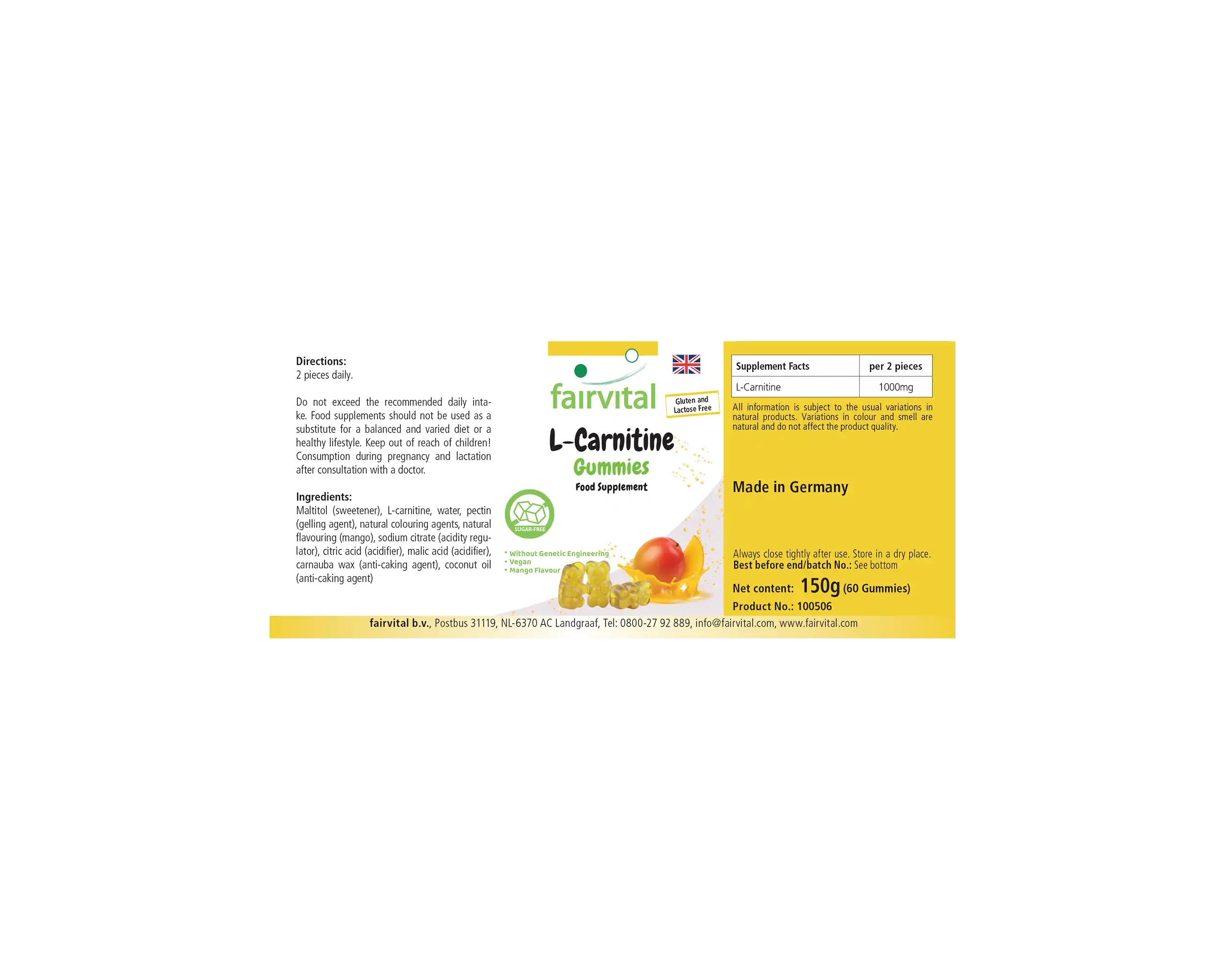 l carnitine gout L-Carnitine - 60 Gommes - 1000mg - végan - sans sucre - goût mangue