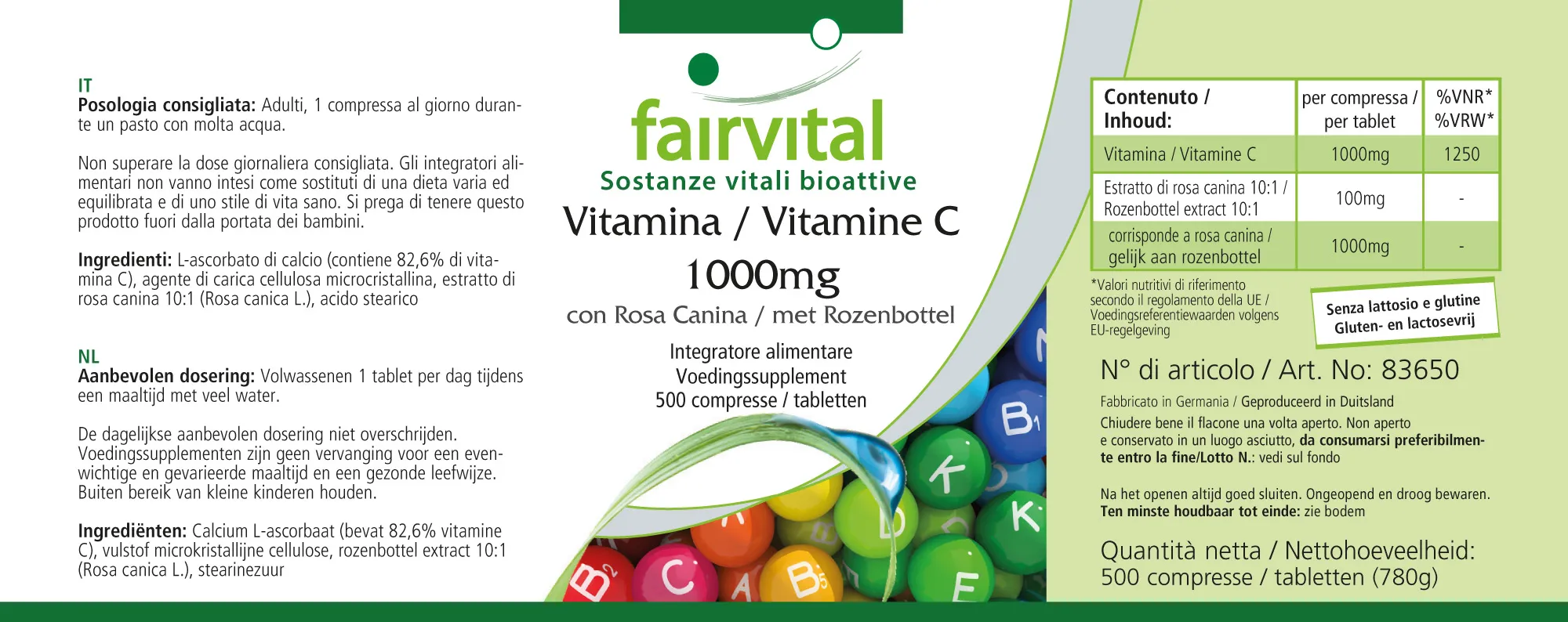 Vitamin C 1000mg mit Hagebutte - 500 Tabletten